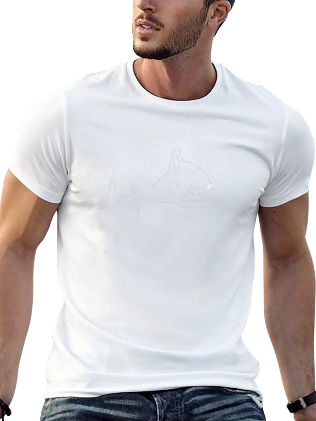 Dog Heartbeat Line Art Black T-Shirt