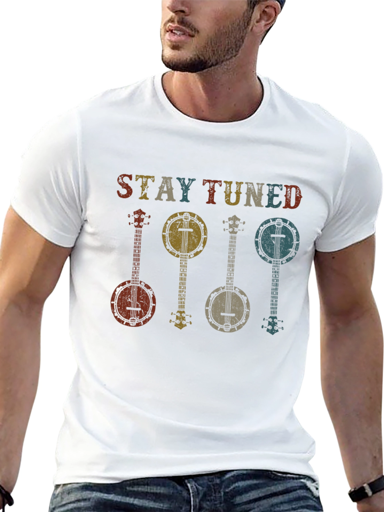 Stay Tuned Banjo Graphic Tee - Retro Music Shirt