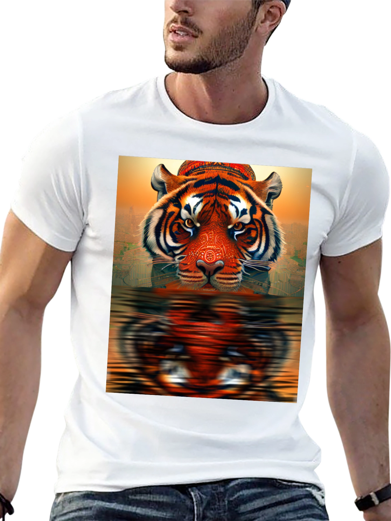 Tiger Reflection Graphic Tee - Black Cotton T-Shirt