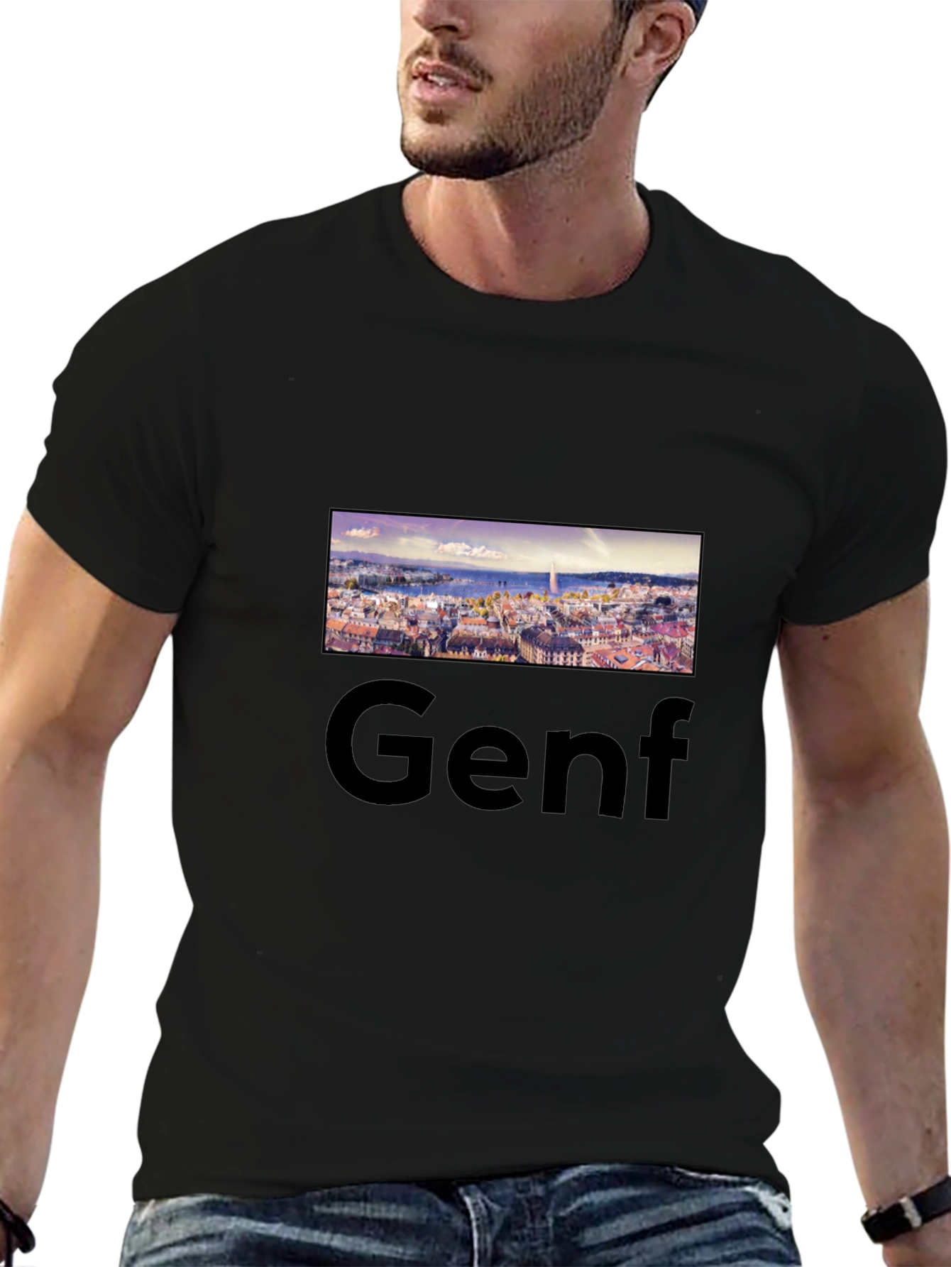 Geneva Skyline Black Tee - Cityscape T-Shirt