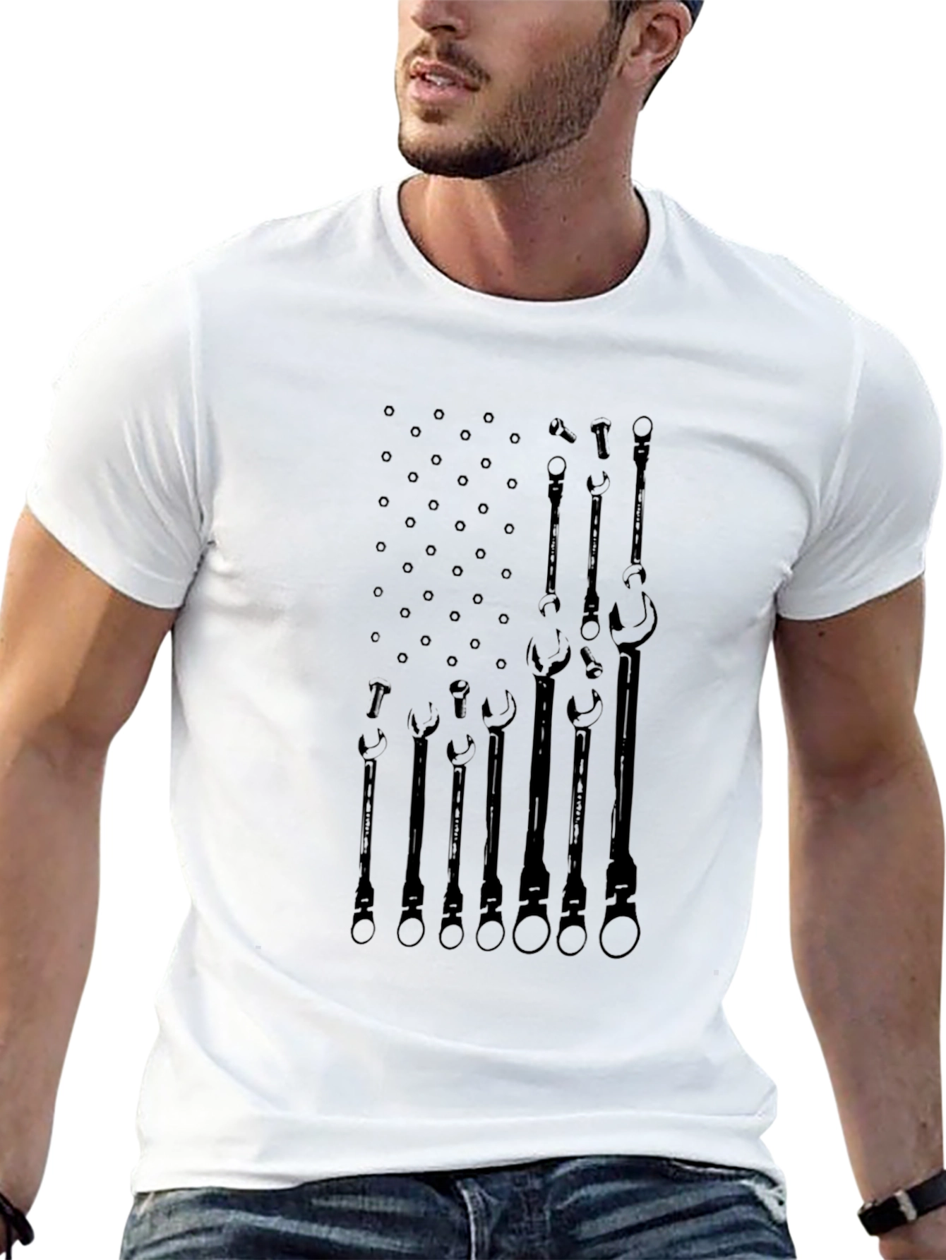 Mechanic American Flag Graphic Tee - Black
