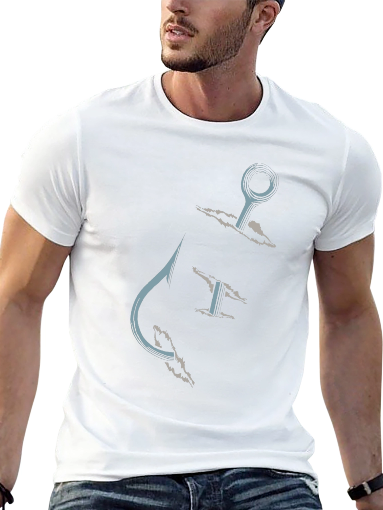 Fishing Hook Graphic Tee - Casual Black T-Shirt