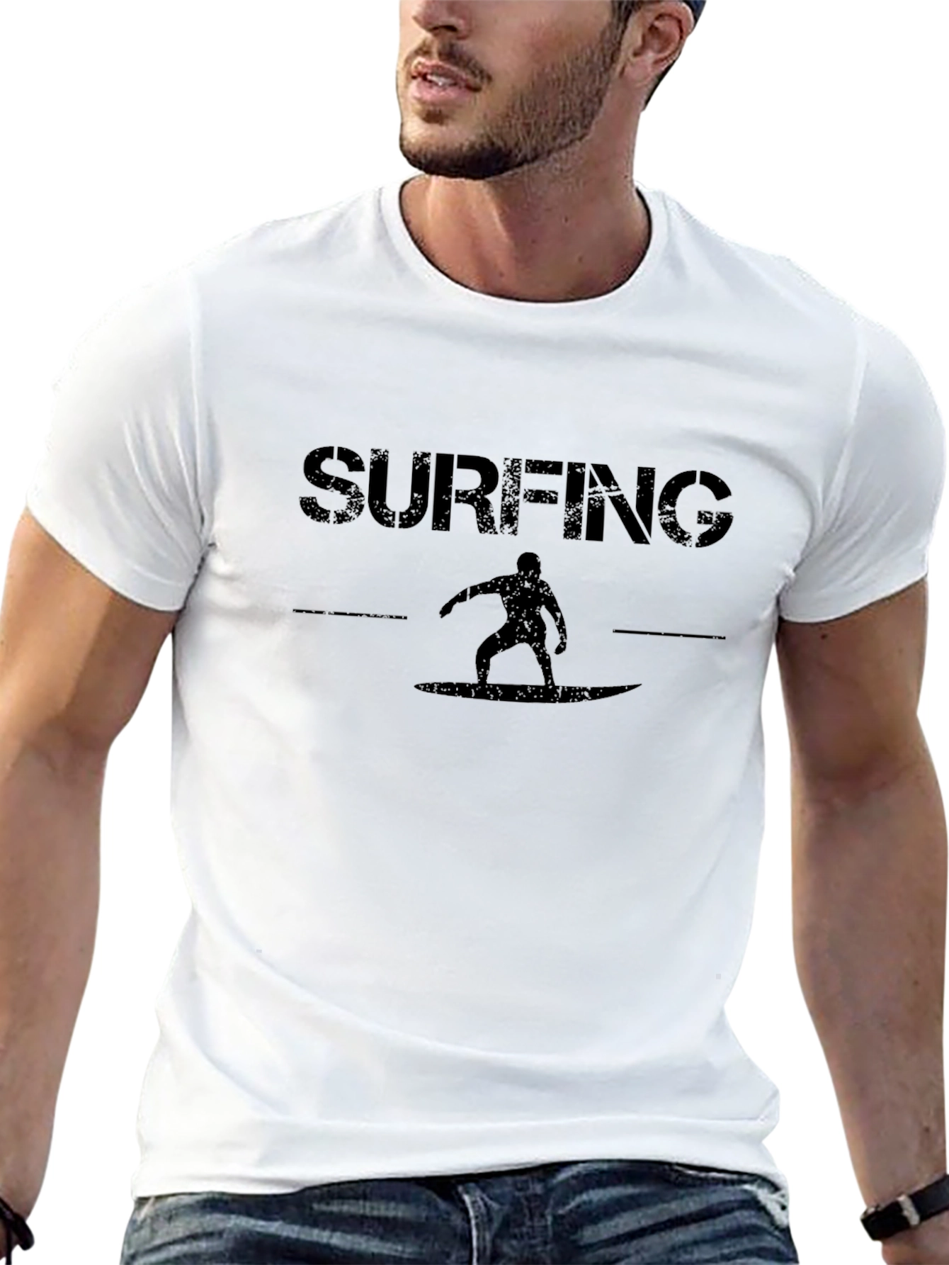 Surfing Silhouette Graphic Tee - Black