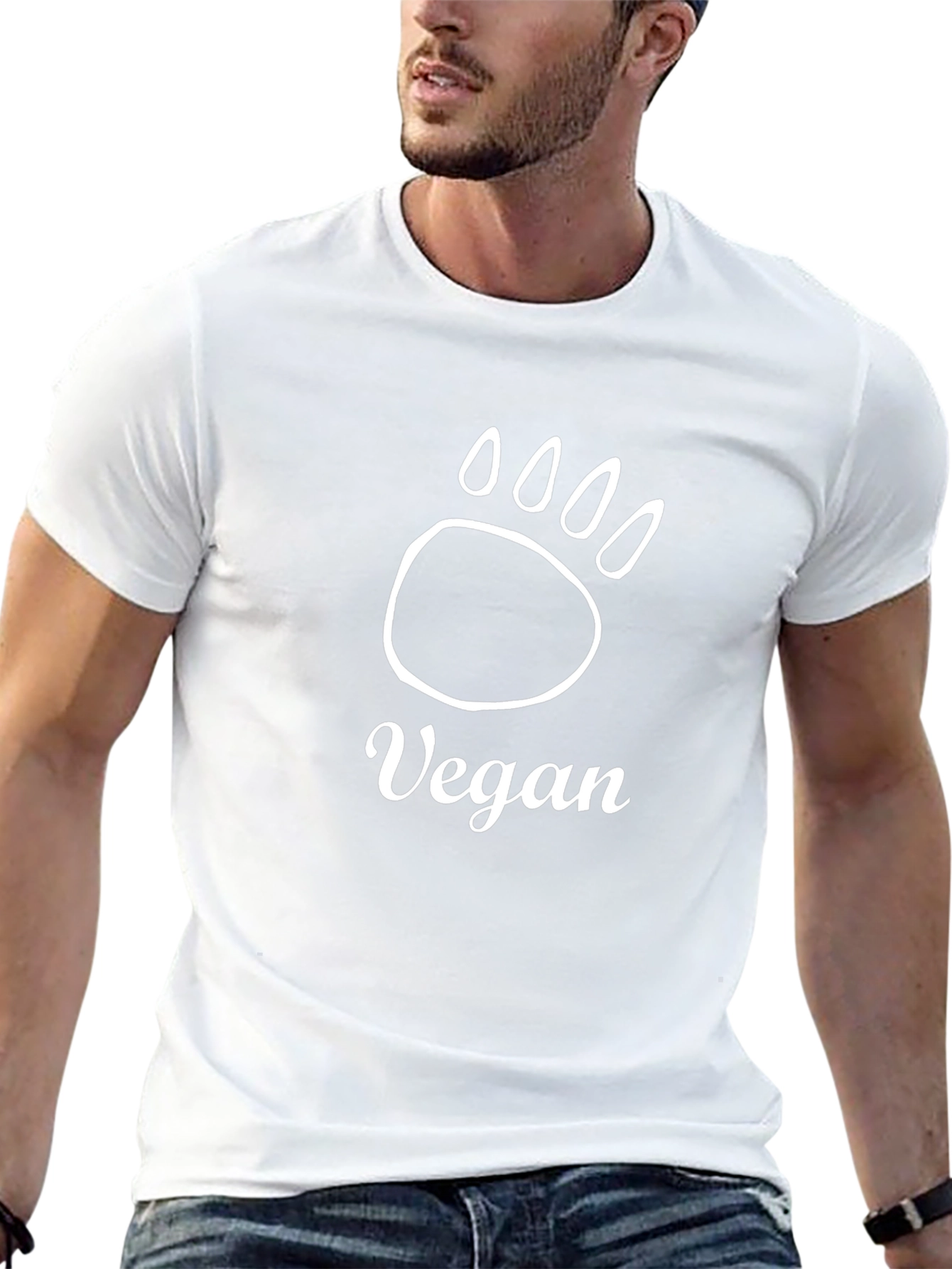 Vegan Bear Paw Print T-Shirt - Black