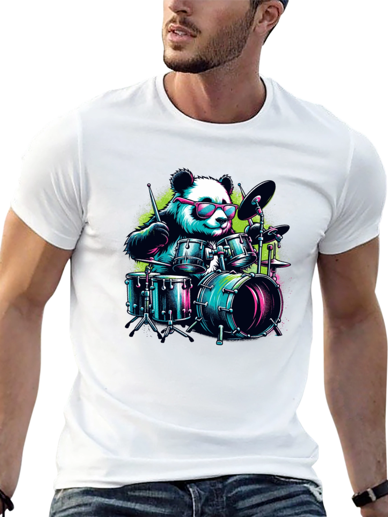 Drummer Panda T-Shirt - Cool Graphic Tee