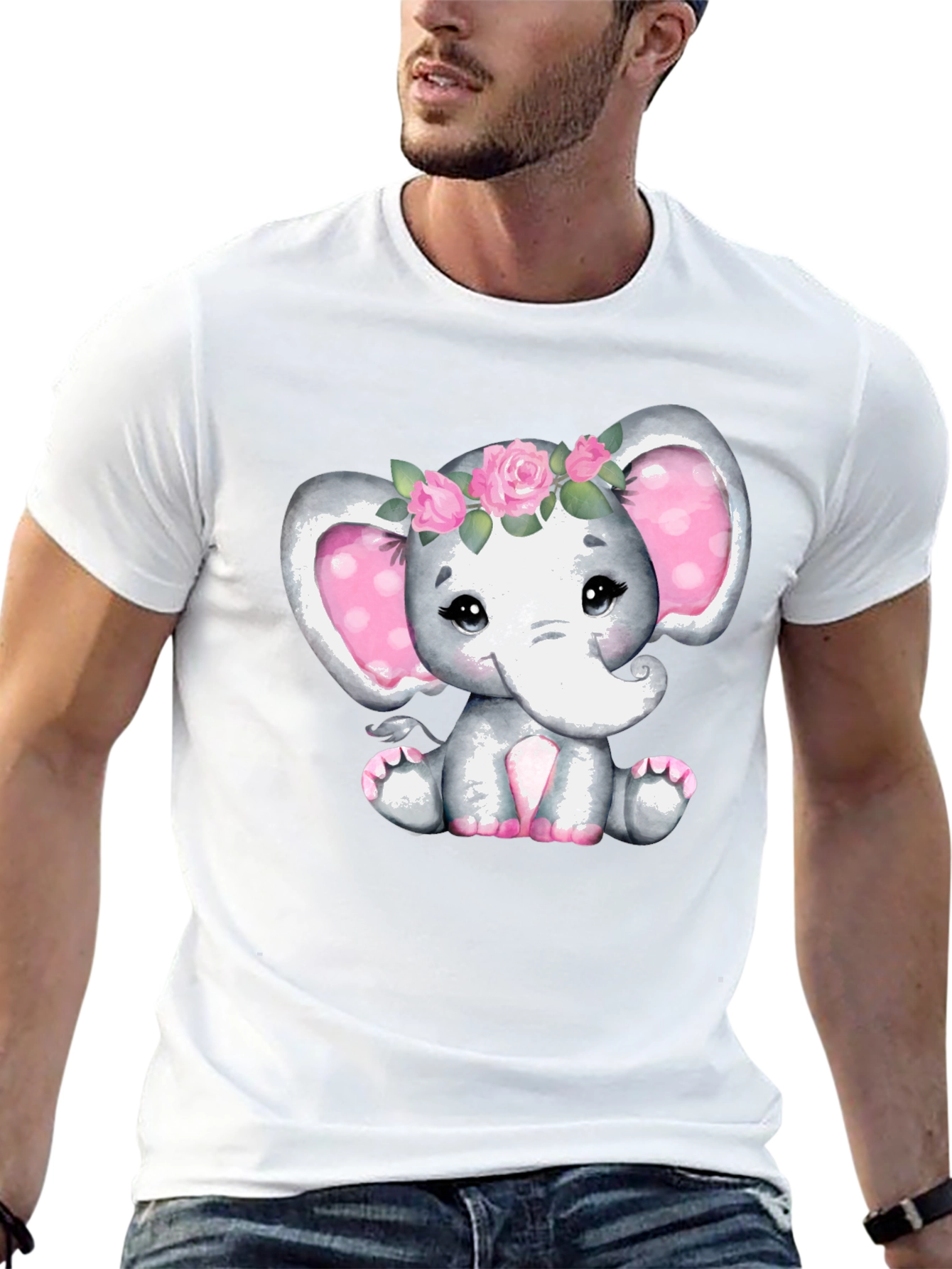 Cute Elephant Flower Crown Black T-Shirt