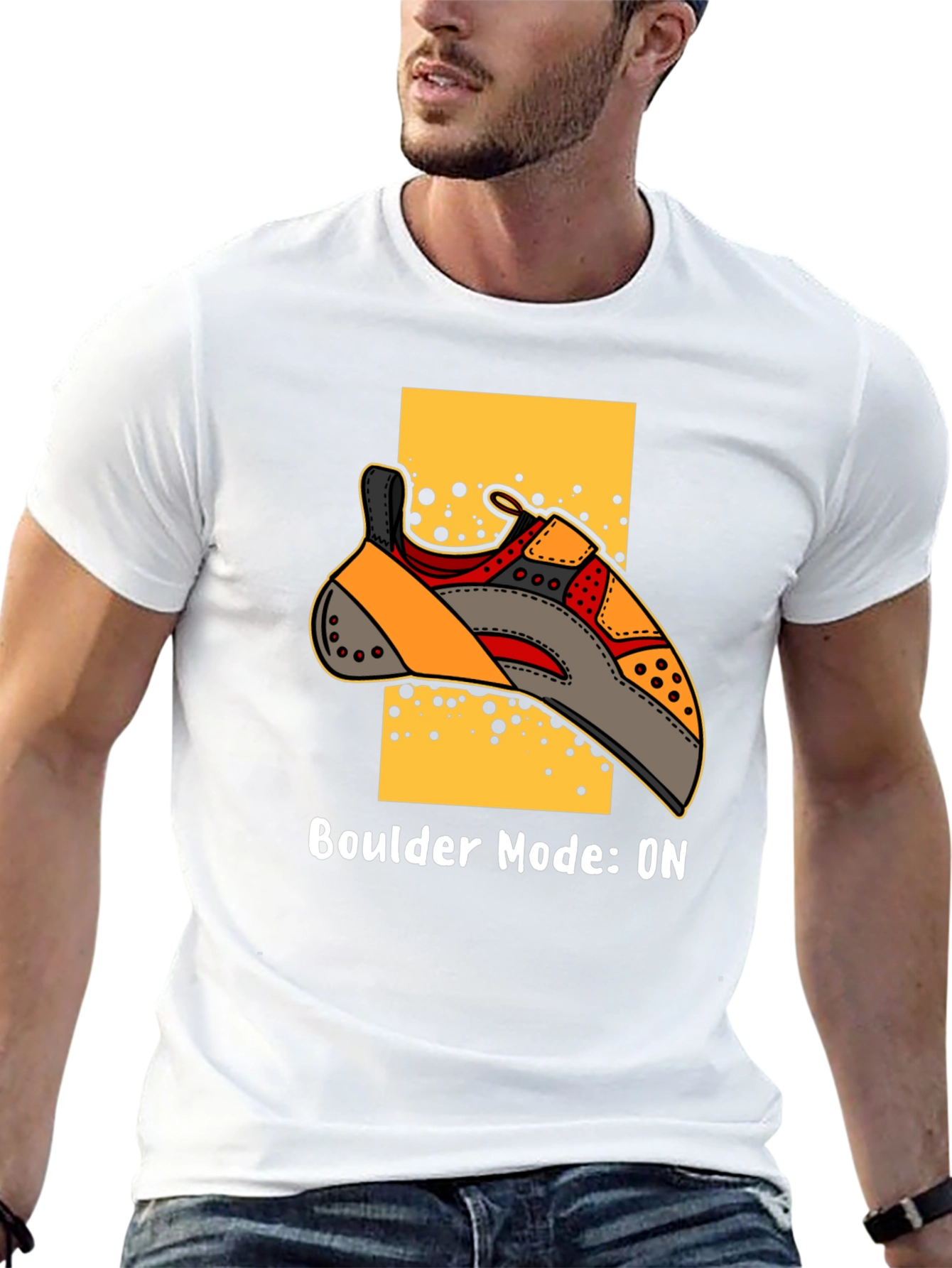 Boulder Mode ON T-Shirt - Climbing Shoe Graphic Tee