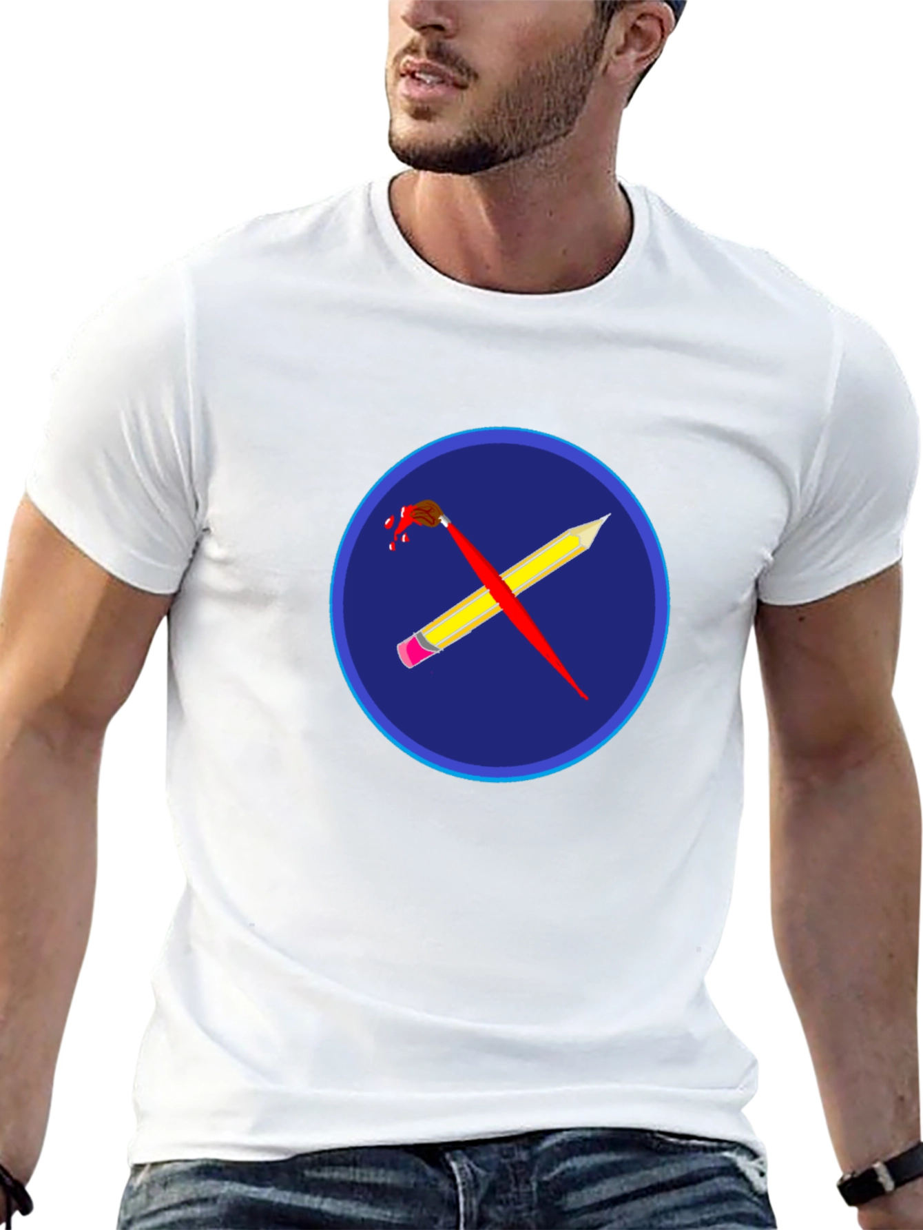 Artistic Crossed Brush & Pencil Graphic Tee