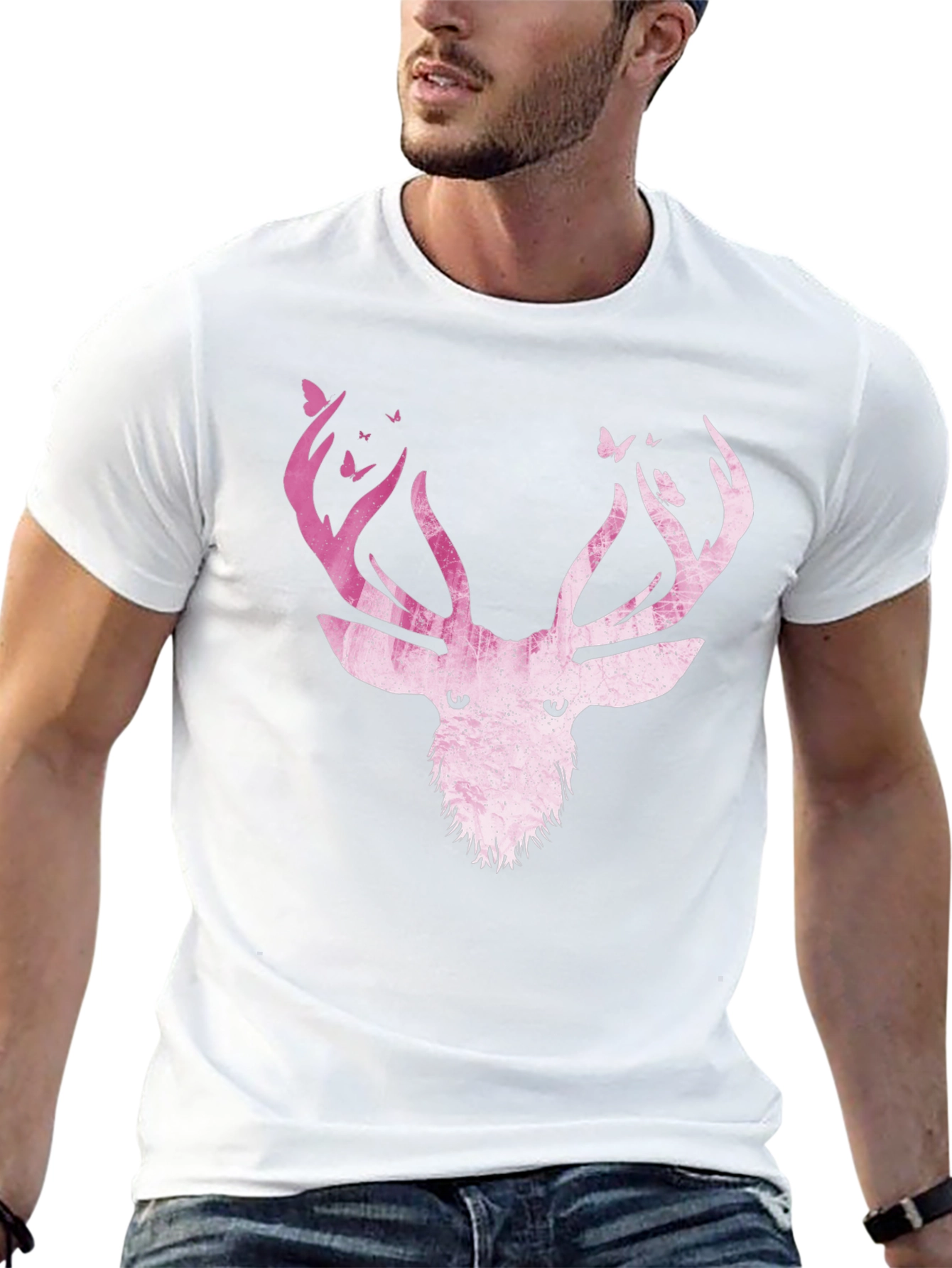 Deer Antler Butterfly Graphic T-Shirt