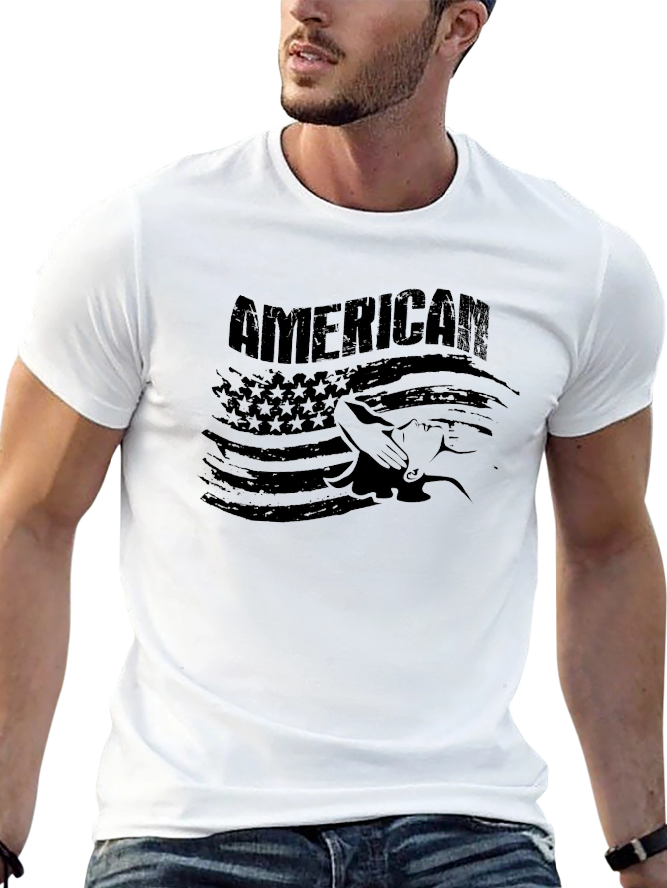 American Flag Graphic Print Black T-Shirt