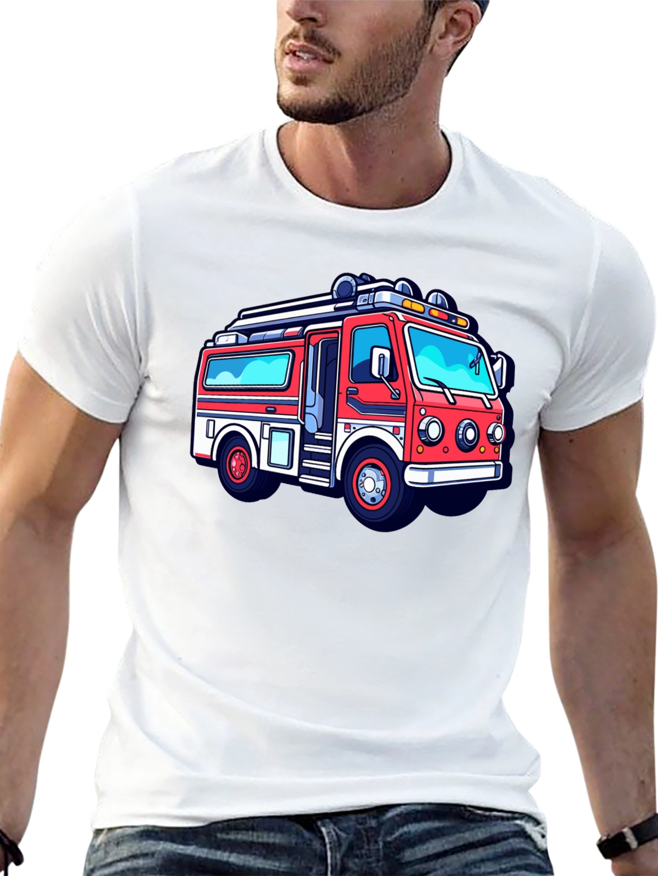 Cartoon Firetruck Graphic Tee - Black