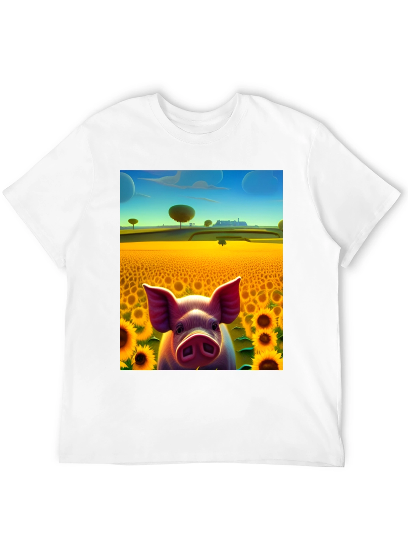 Pig in Sunflower Field Graphic Tee