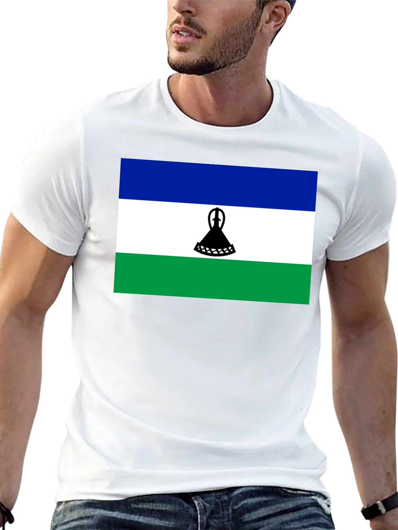 Lesotho Flag Graphic Tee - Black Cotton T-Shirt