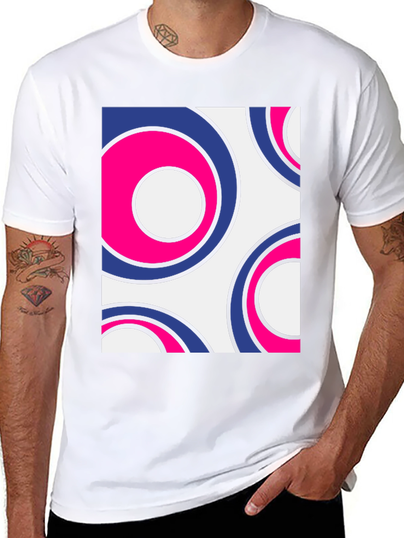 Retro Circle Pattern Tee - Bold Graphic Print T-Shirt