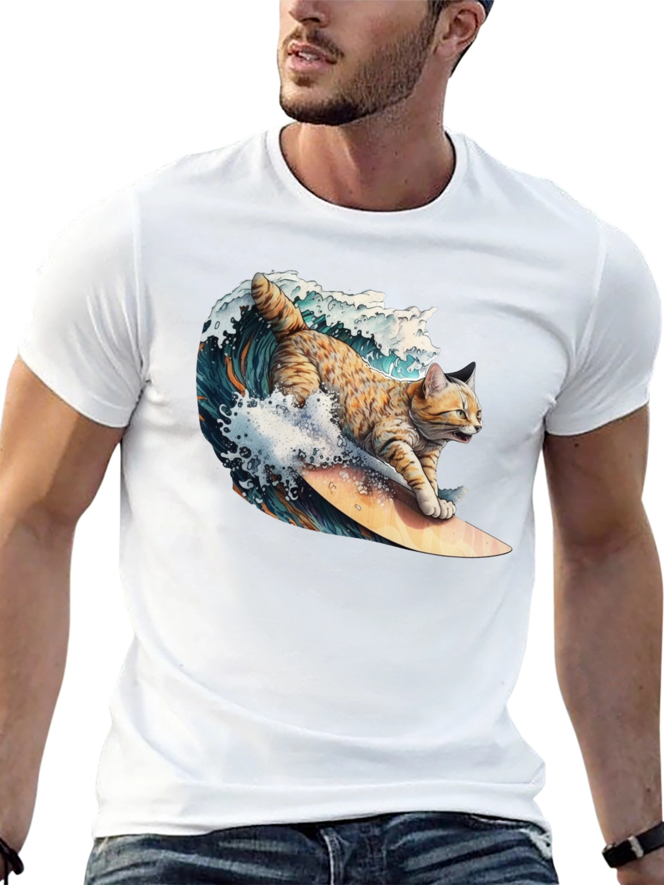 Surfing Cat T-Shirt - Cool Graphic Tee