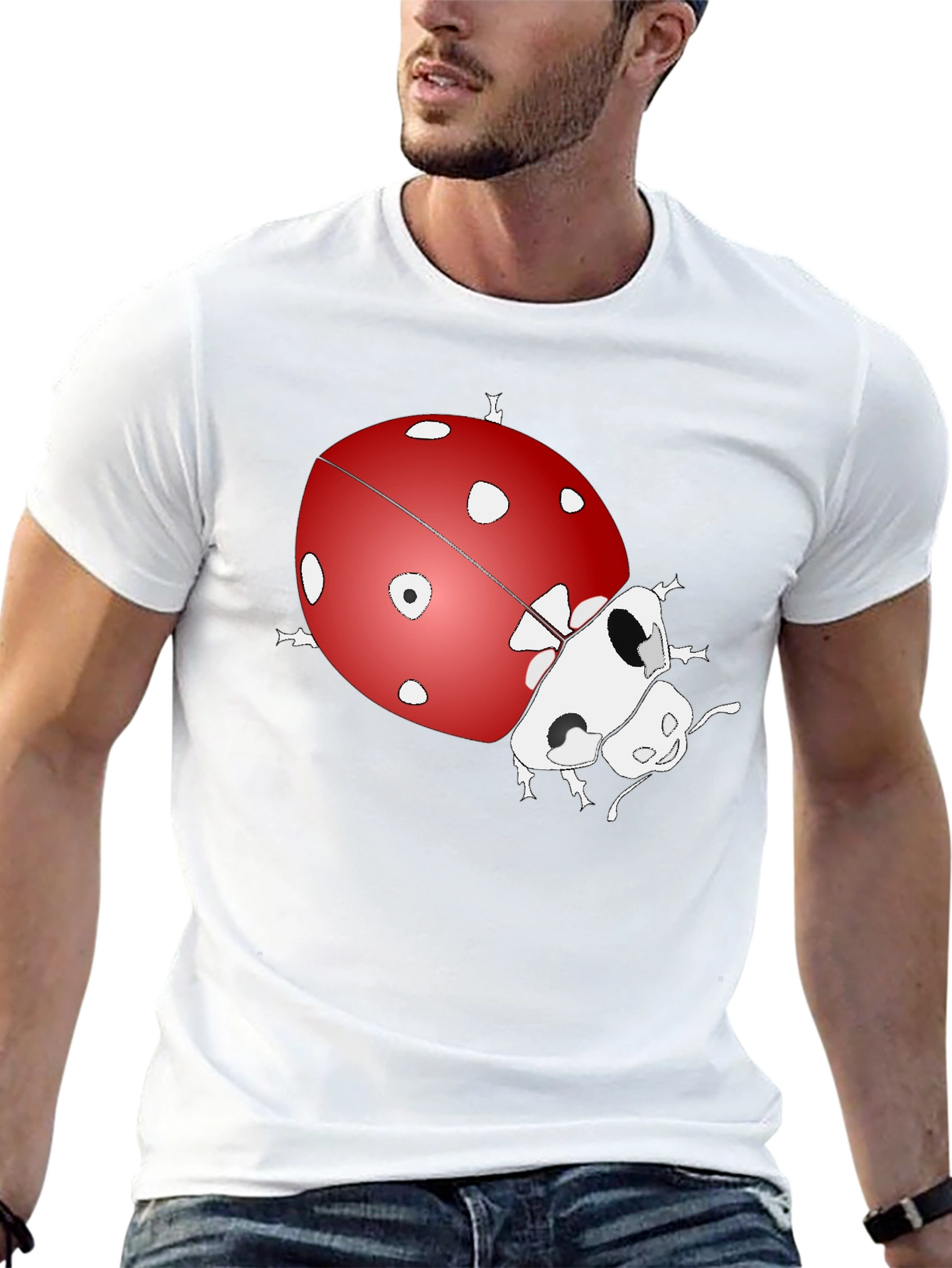 Ladybug Graphic Print Tee - Black Cotton Blend T-Shirt
