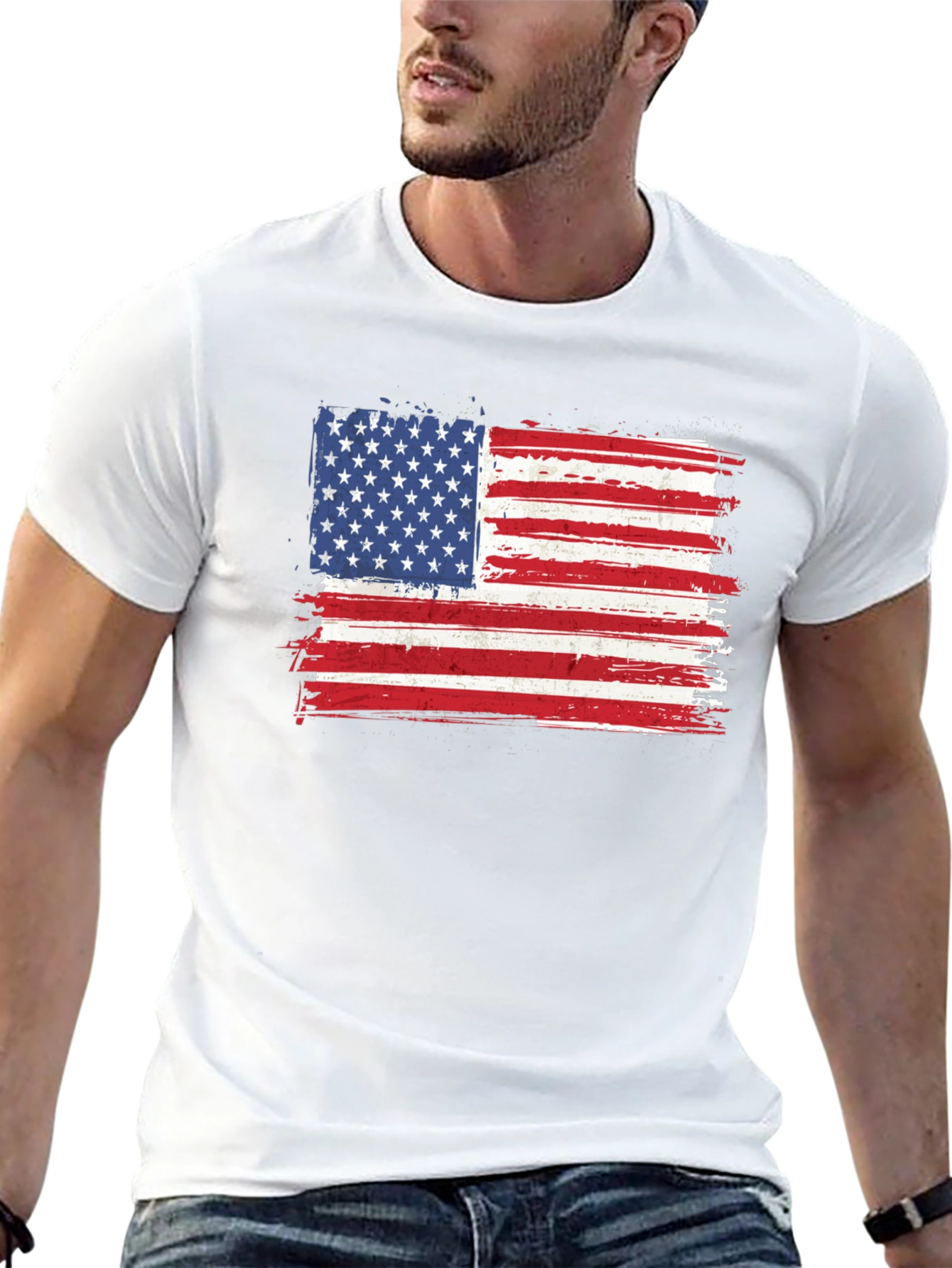 American Flag Graphic Tee - Distressed Patriotic Shirt