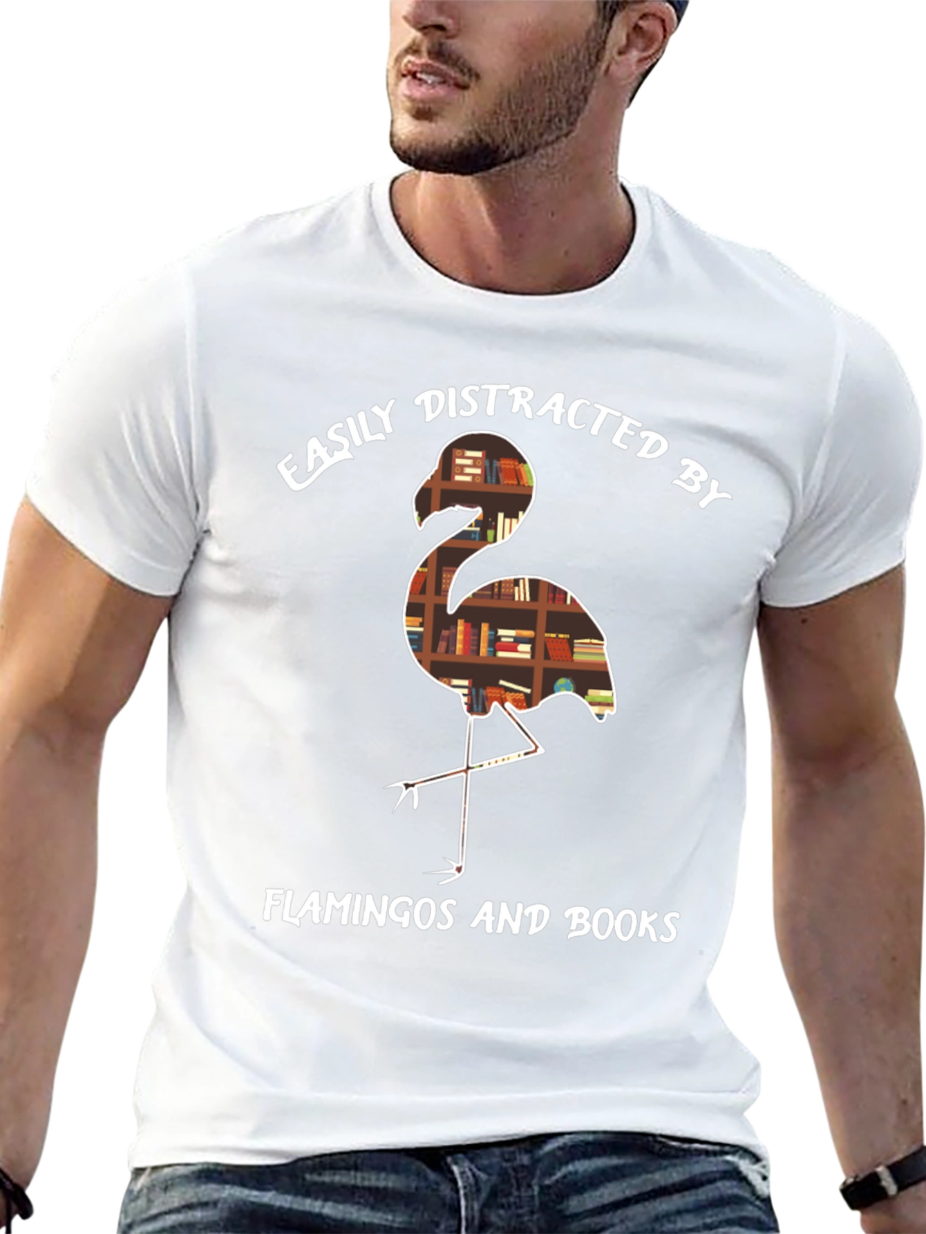 Easily Distracted by Flamingos and Books T-Shirt