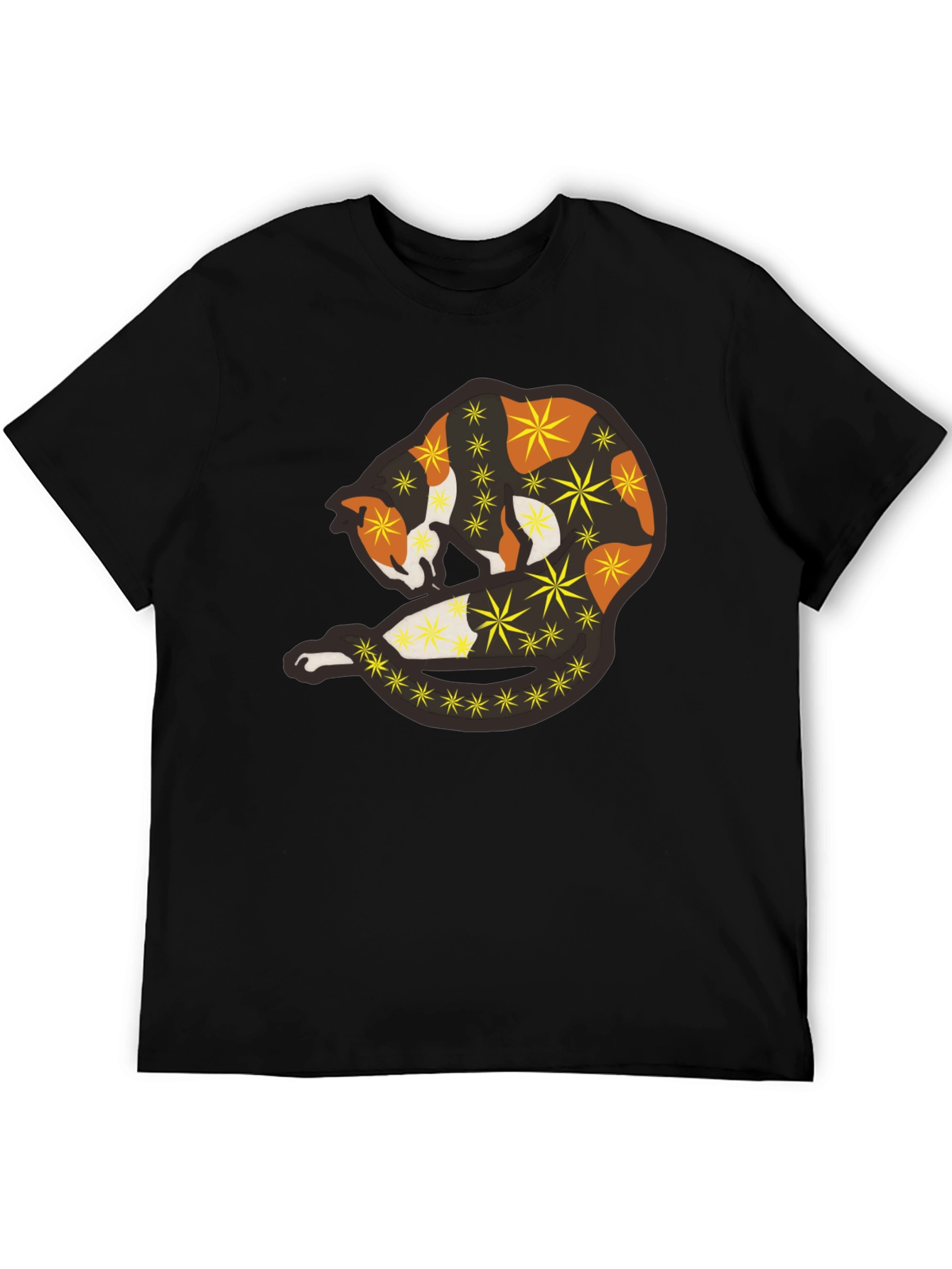 Abstract Cat Starry Graphic Tee - Black Unisex Shirt