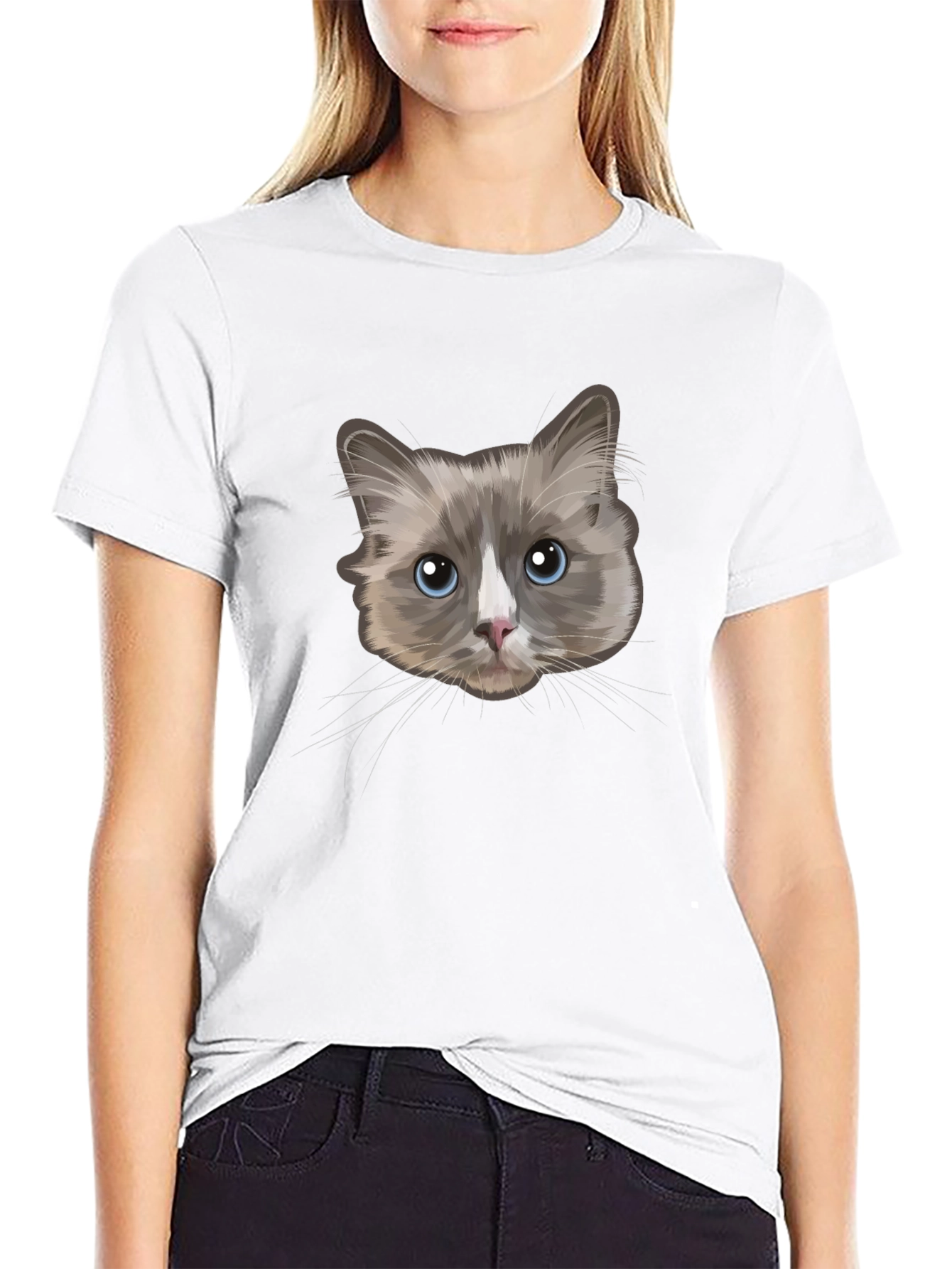 Cat Face Graphic T-Shirt - Unisex Black Tee