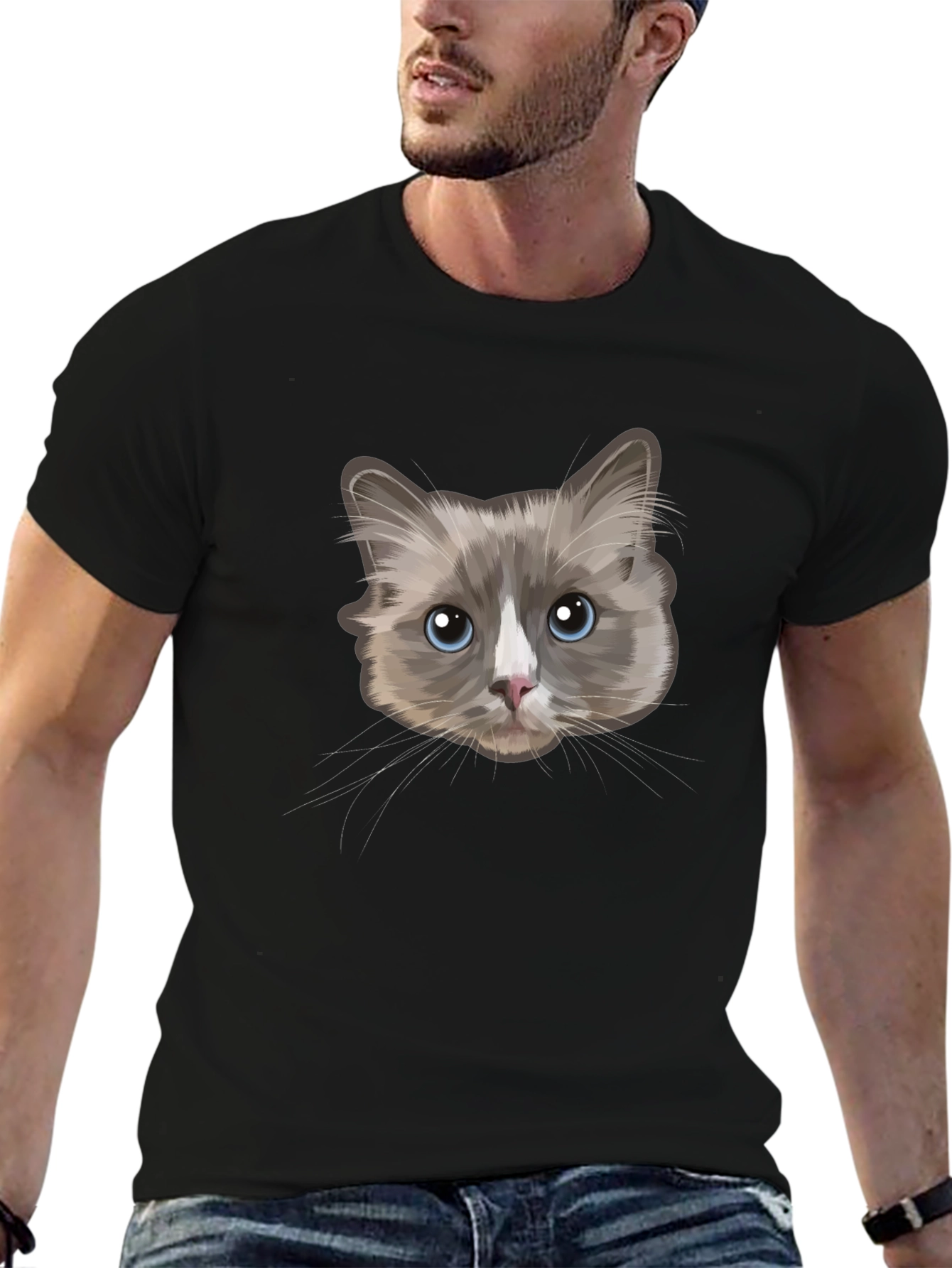 Cat Face Graphic T-Shirt - Unisex Black Tee
