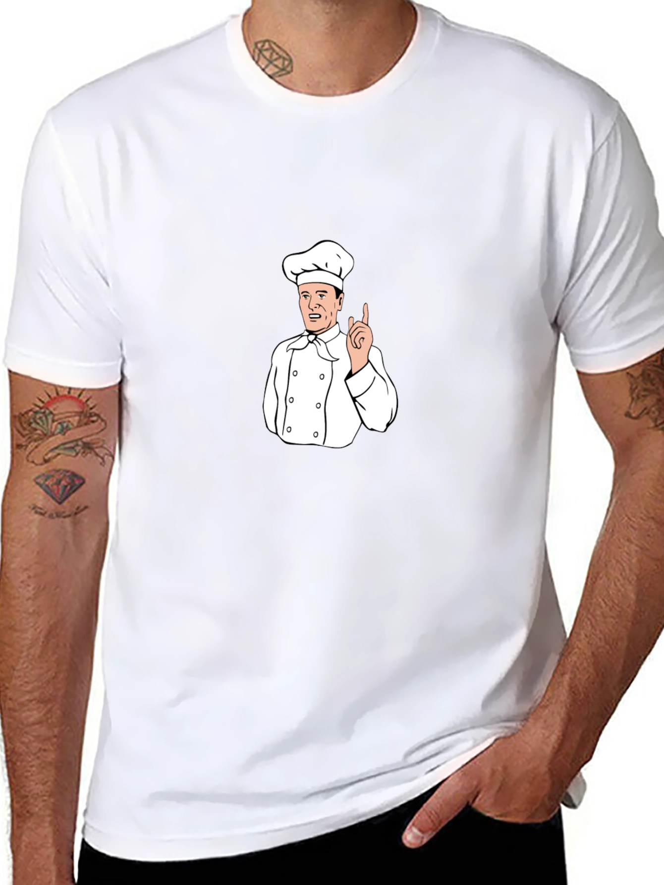 Chef Cartoon Graphic T-Shirt - Black Crew Neck