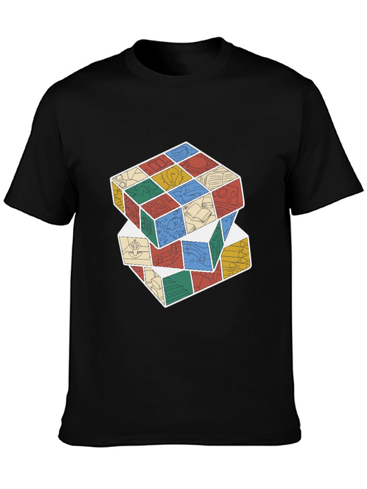 Stacked Cube Design Black T-Shirt