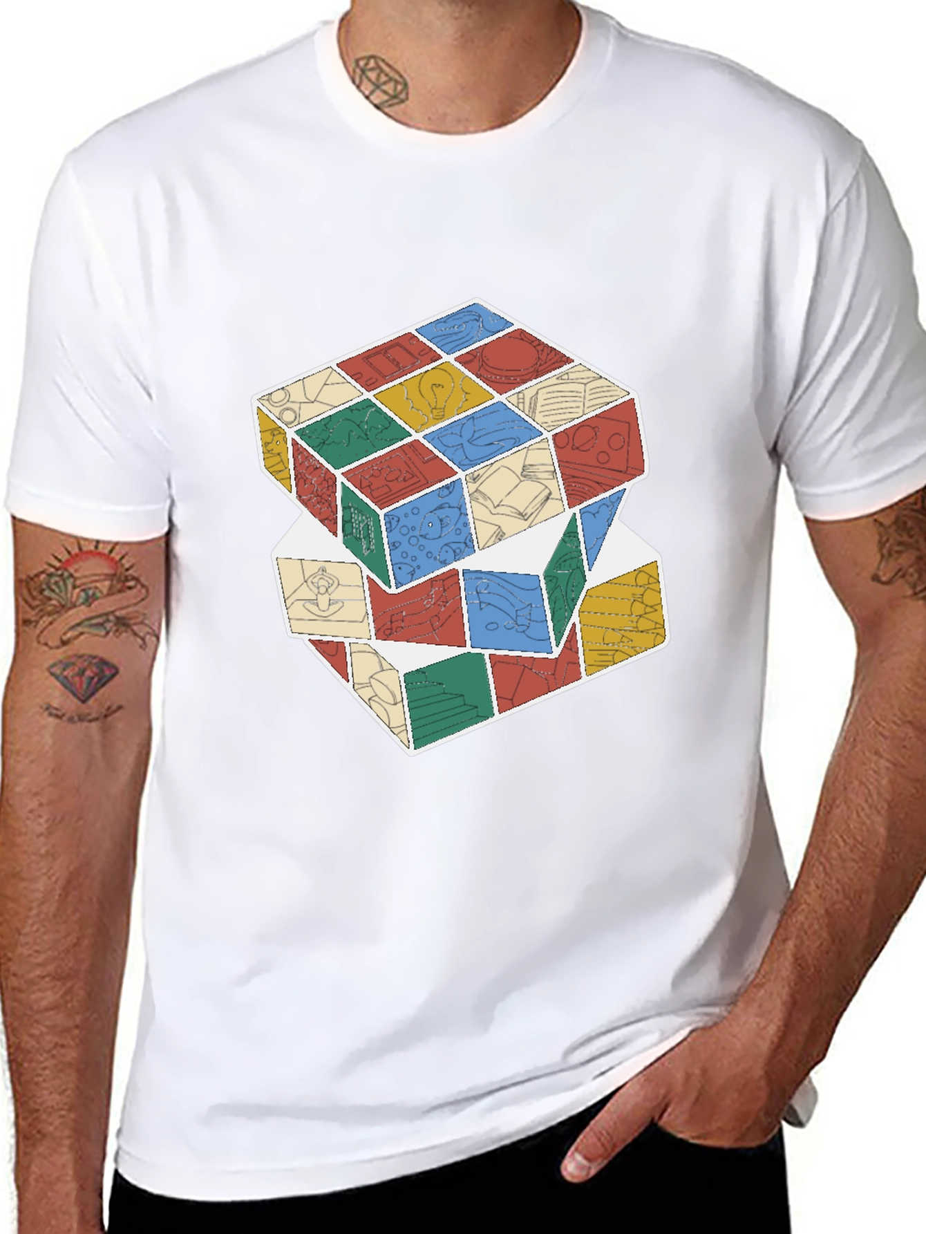 Stacked Cube Design Black T-Shirt