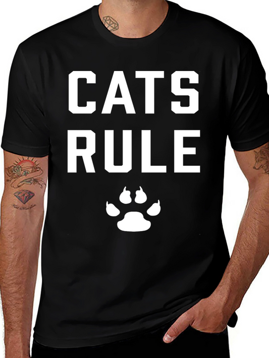 Cats Rule T-Shirt - Black Cotton Cat Lover Tee