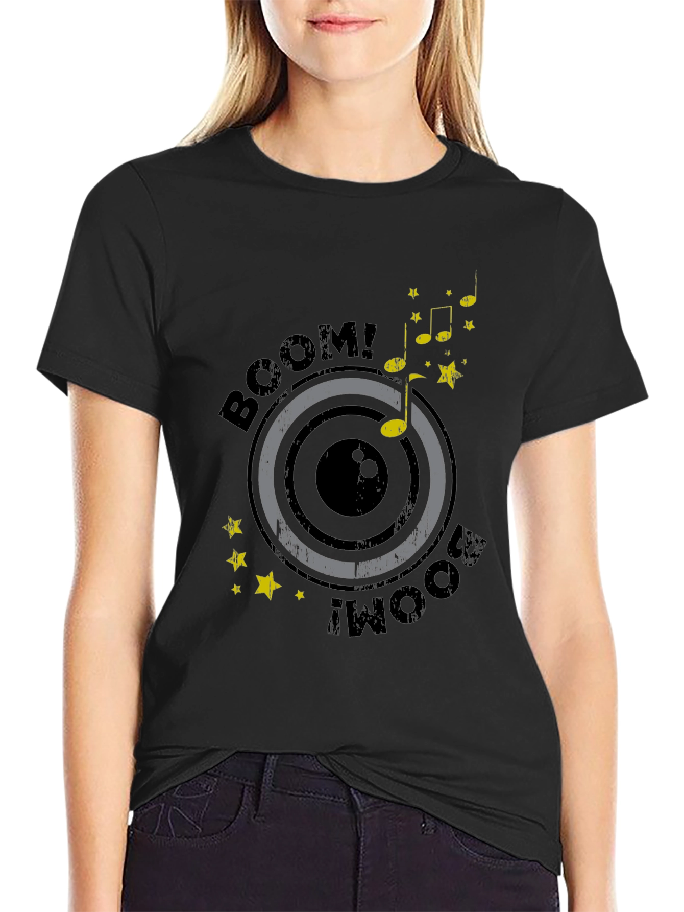Boom! Music Graphic Tee - Stylish Black Cotton T-Shirt