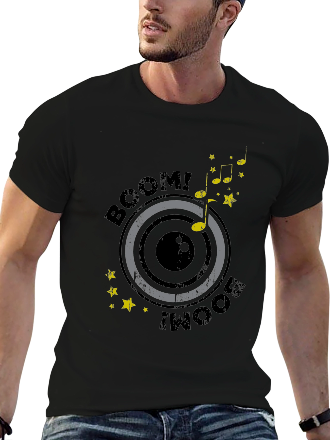 Boom! Music Graphic Tee - Stylish Black Cotton T-Shirt