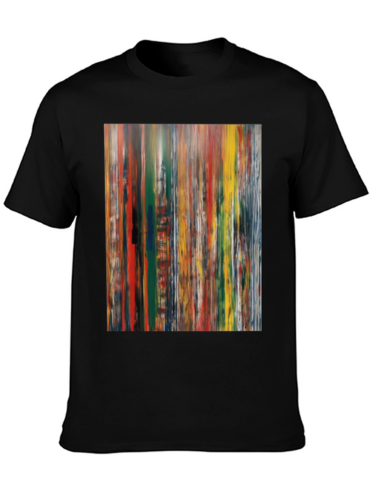 Abstract Art Print Black T-Shirt - Vivid Color Streaks