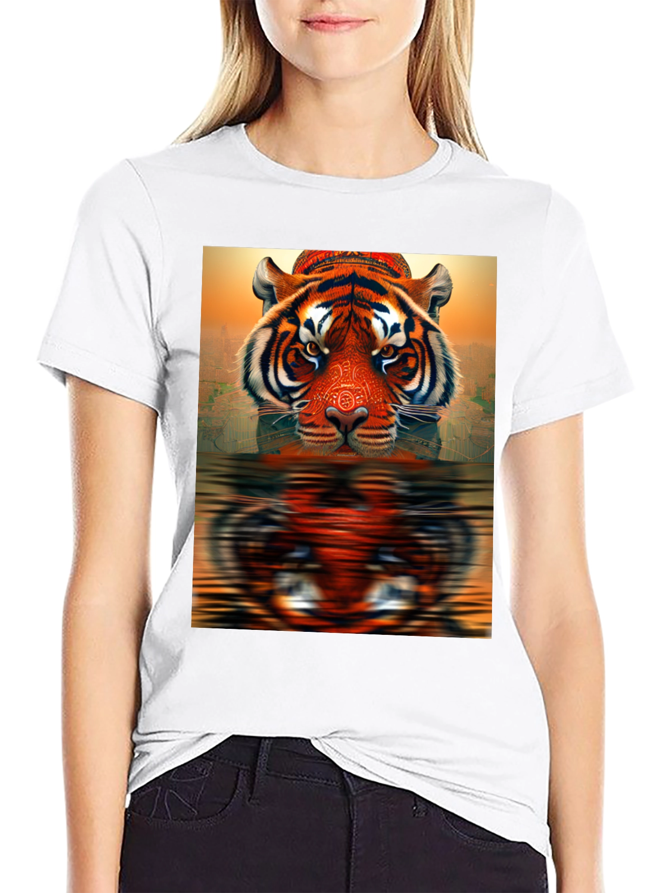 Tiger Reflection Graphic Tee - Black Cotton T-Shirt