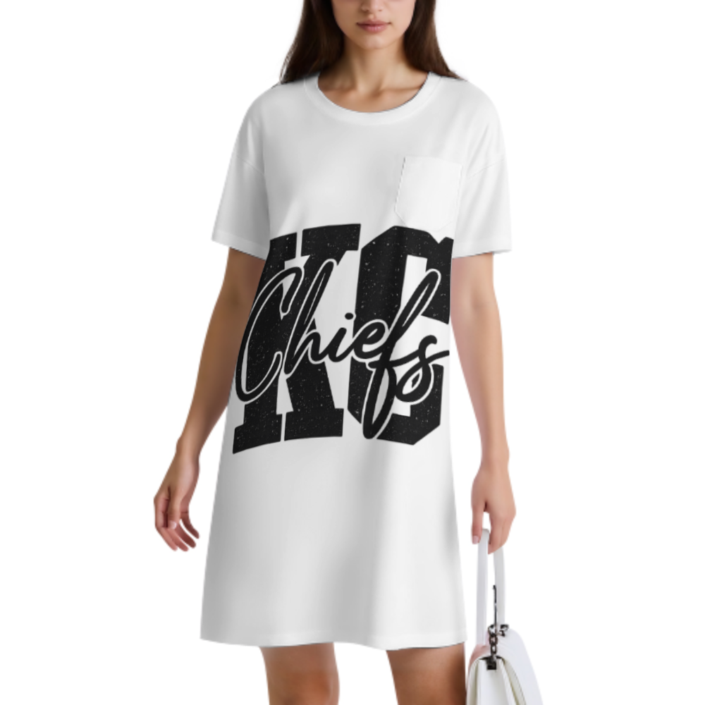 KC Chiefs Inspired Oversized T-Shirt Dress – Retro Football Fan Graphic Casual Tee for Women(z375)