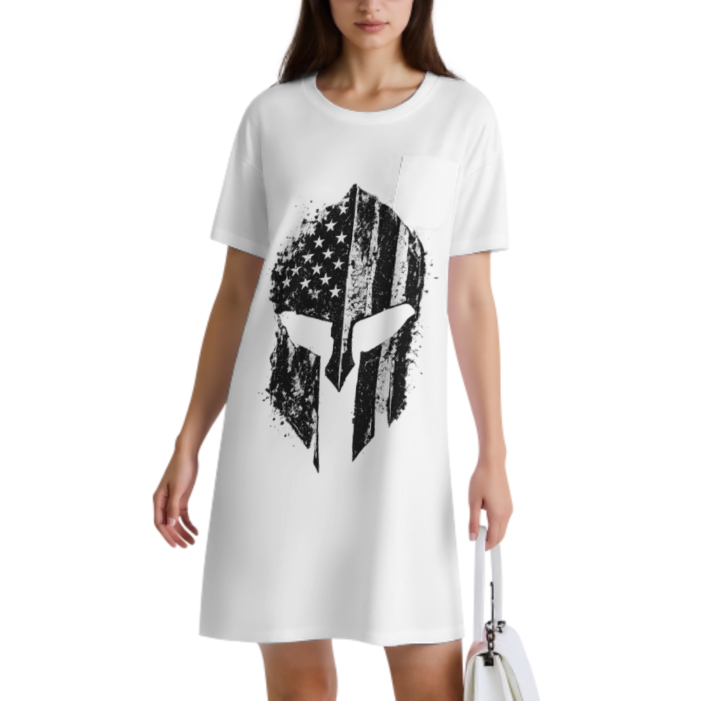 Patriotic Spartan Helmet Graphic Tee – American Flag Warrior T-Shirt for Men & Women(z371)