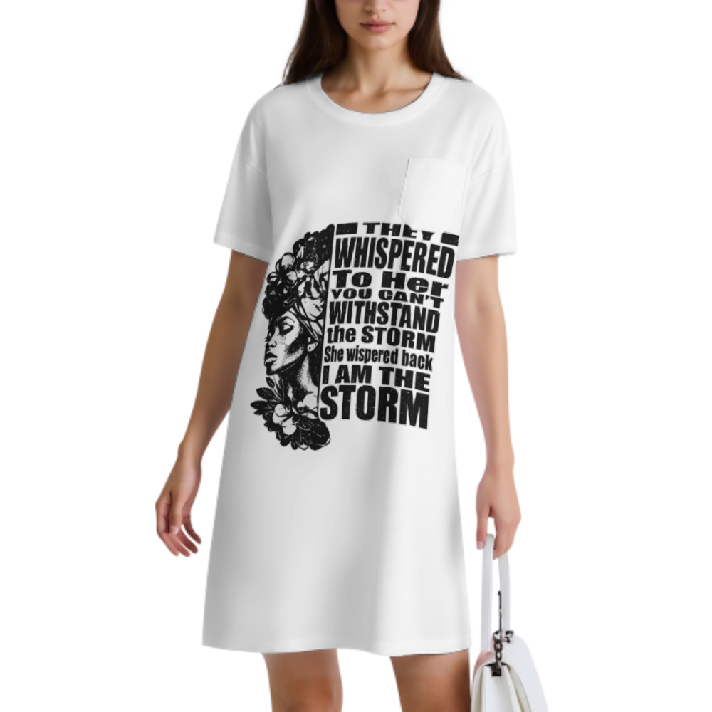 She Whispered Back I Am The Storm Graphic T-Shirt Dress – Inspirational Empowerment Casual Oversized Tee for Women(z377)