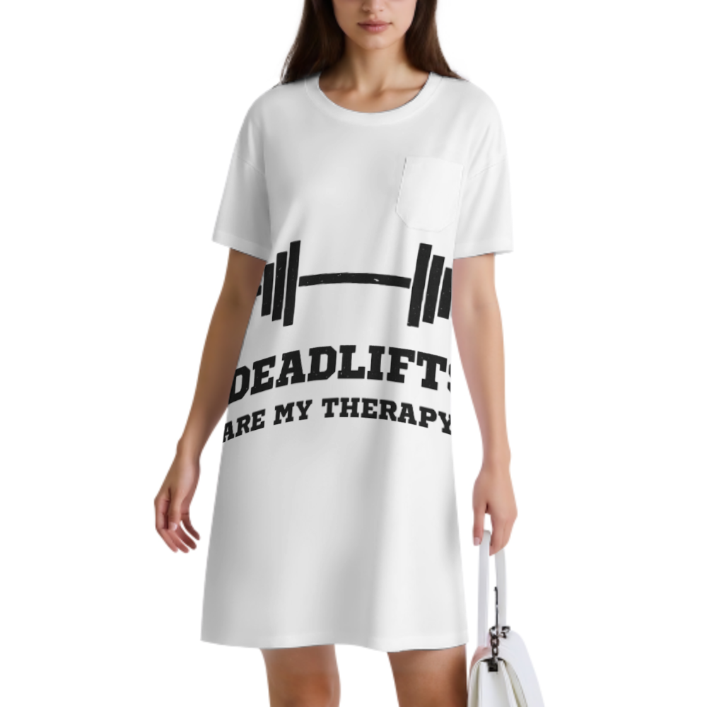 Deadlifts Are My Therapy Oversized T-Shirt Dress – Funny Gym Workout Graphic Tee for Fitness Lovers(z376)