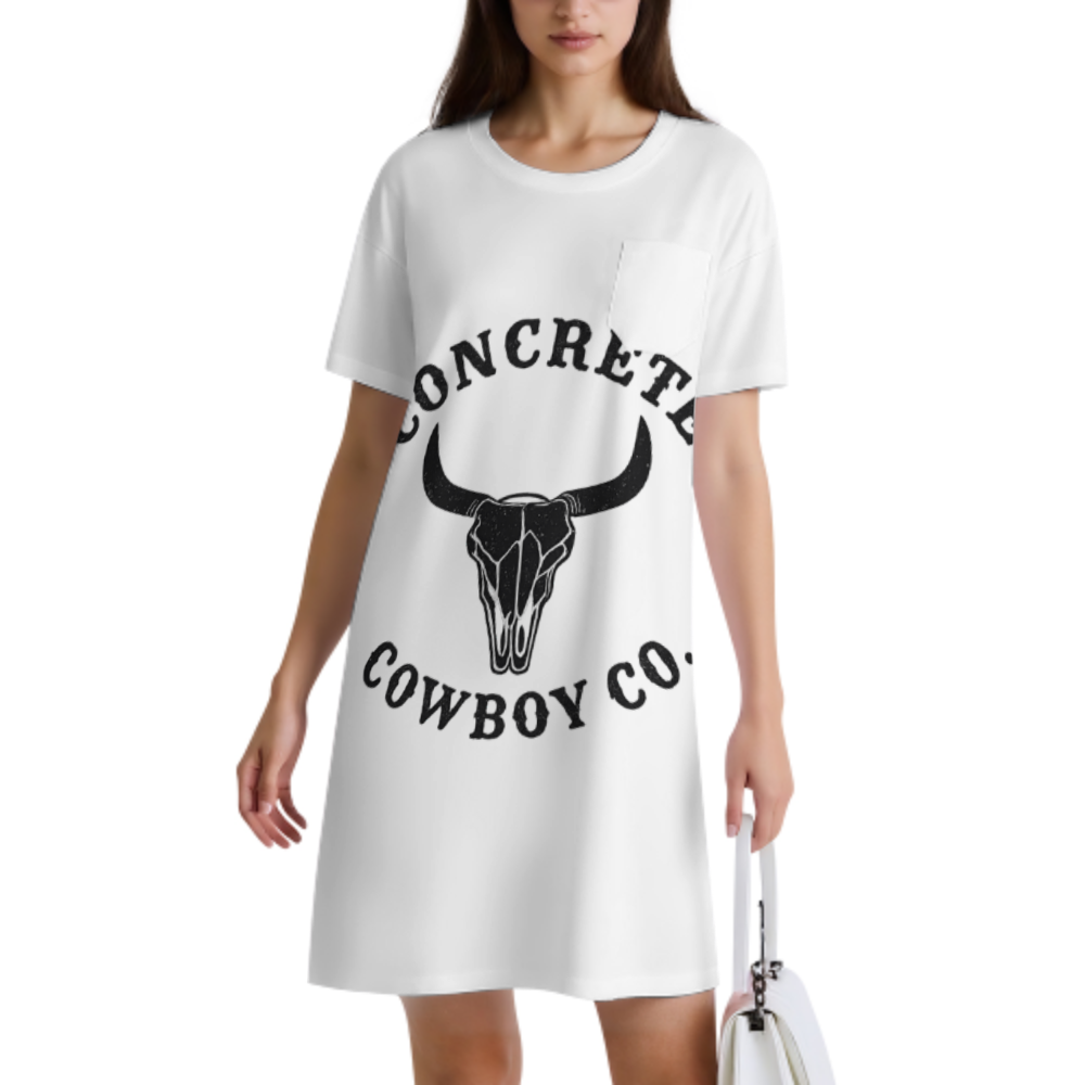 Concrete Cowboy Co. Graphic T-Shirt Dress – Western Bull Skull Oversized Casual Tee for Country Style Lovers(z380)