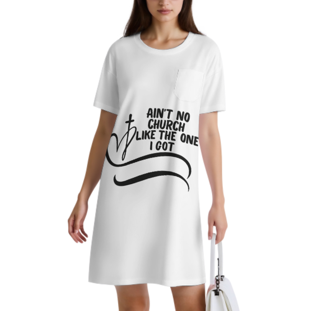 Ain’t No Church Like The One I Got Graphic T-Shirt Dress – Faith Inspired Christian Casual Oversized Tee for Women(z373)