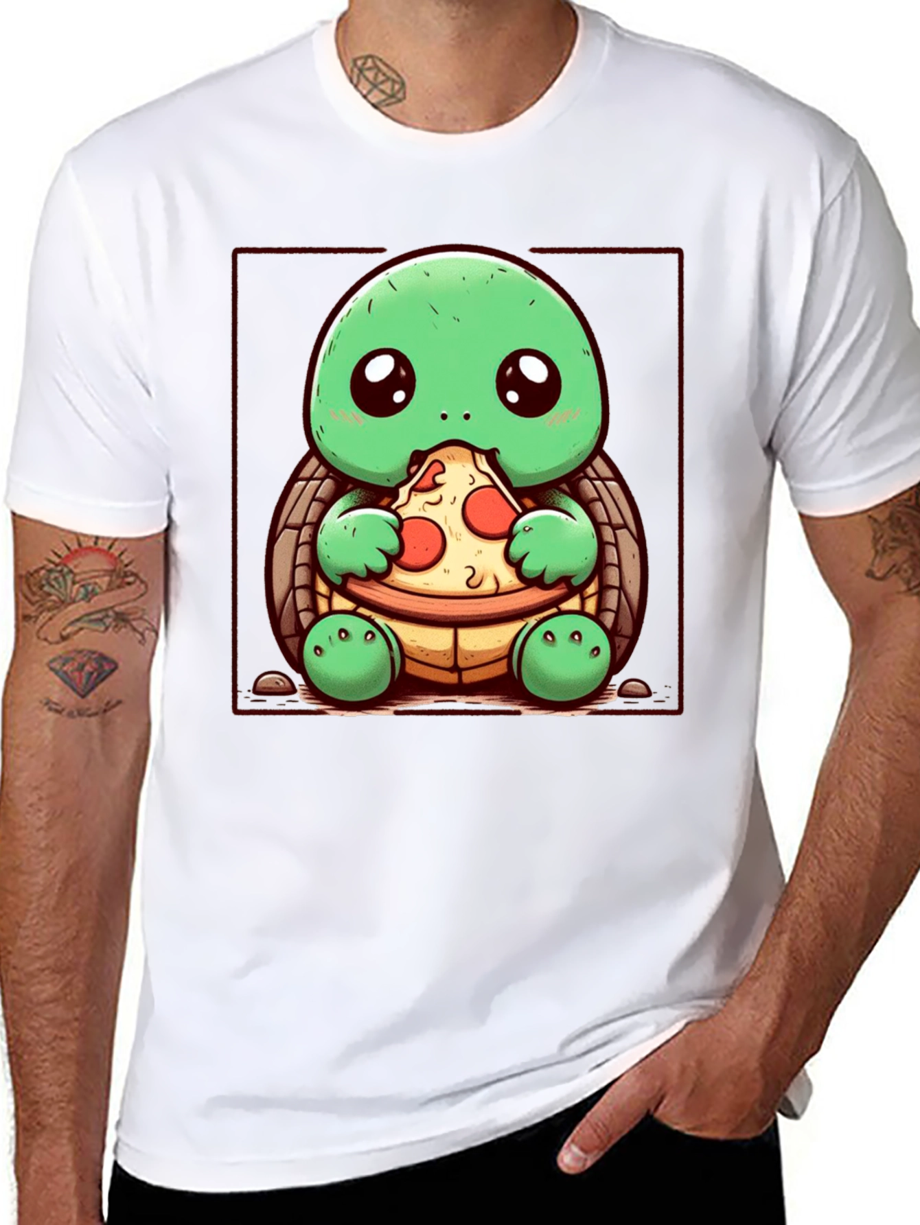 Turtle Eating Pizza Graphic T-Shirt