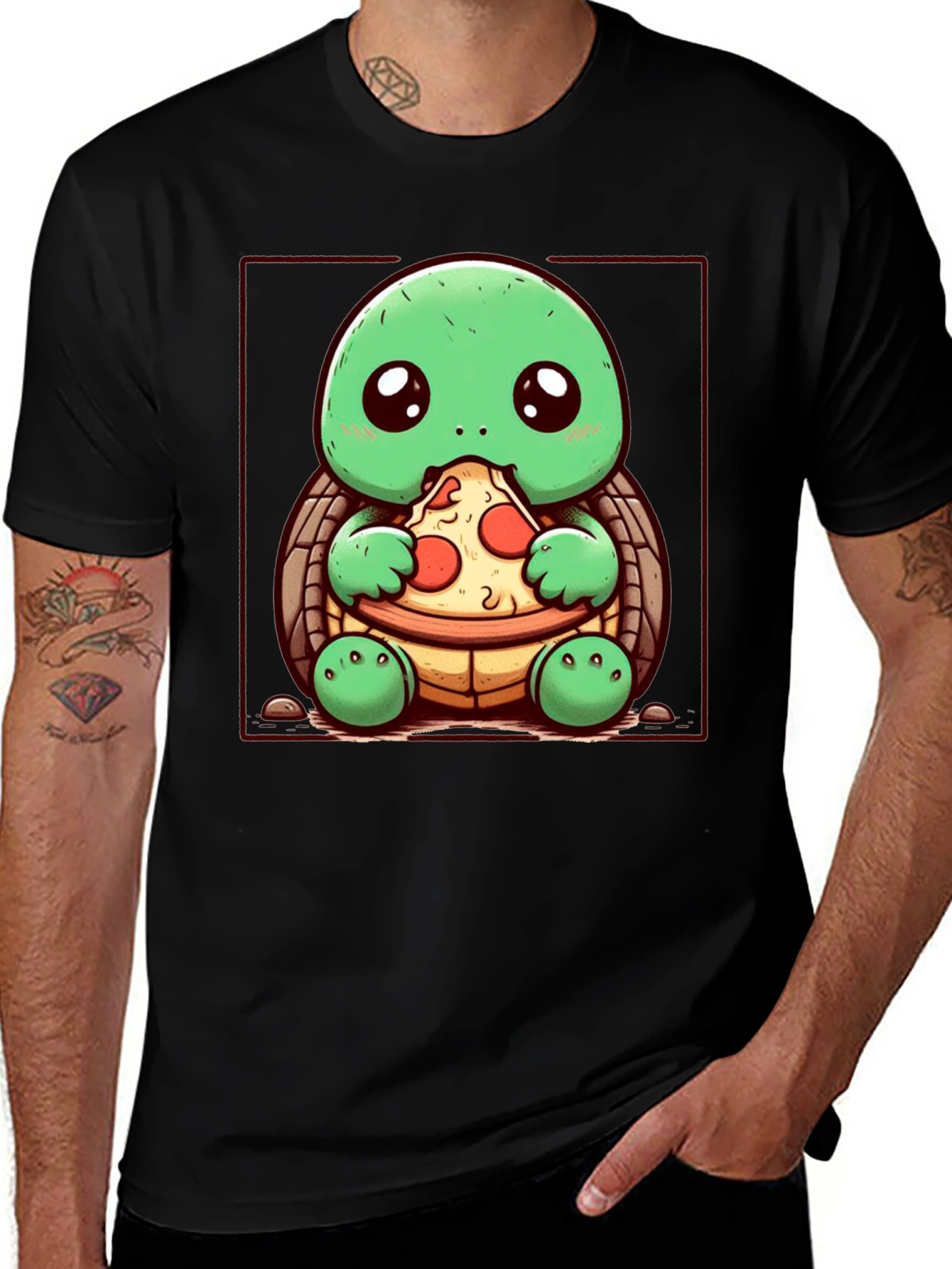 Turtle Eating Pizza Graphic T-Shirt