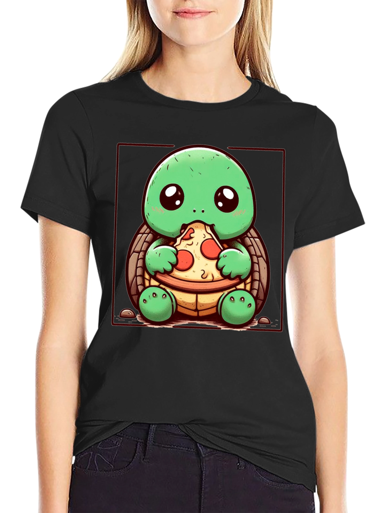 Turtle Eating Pizza Graphic T-Shirt