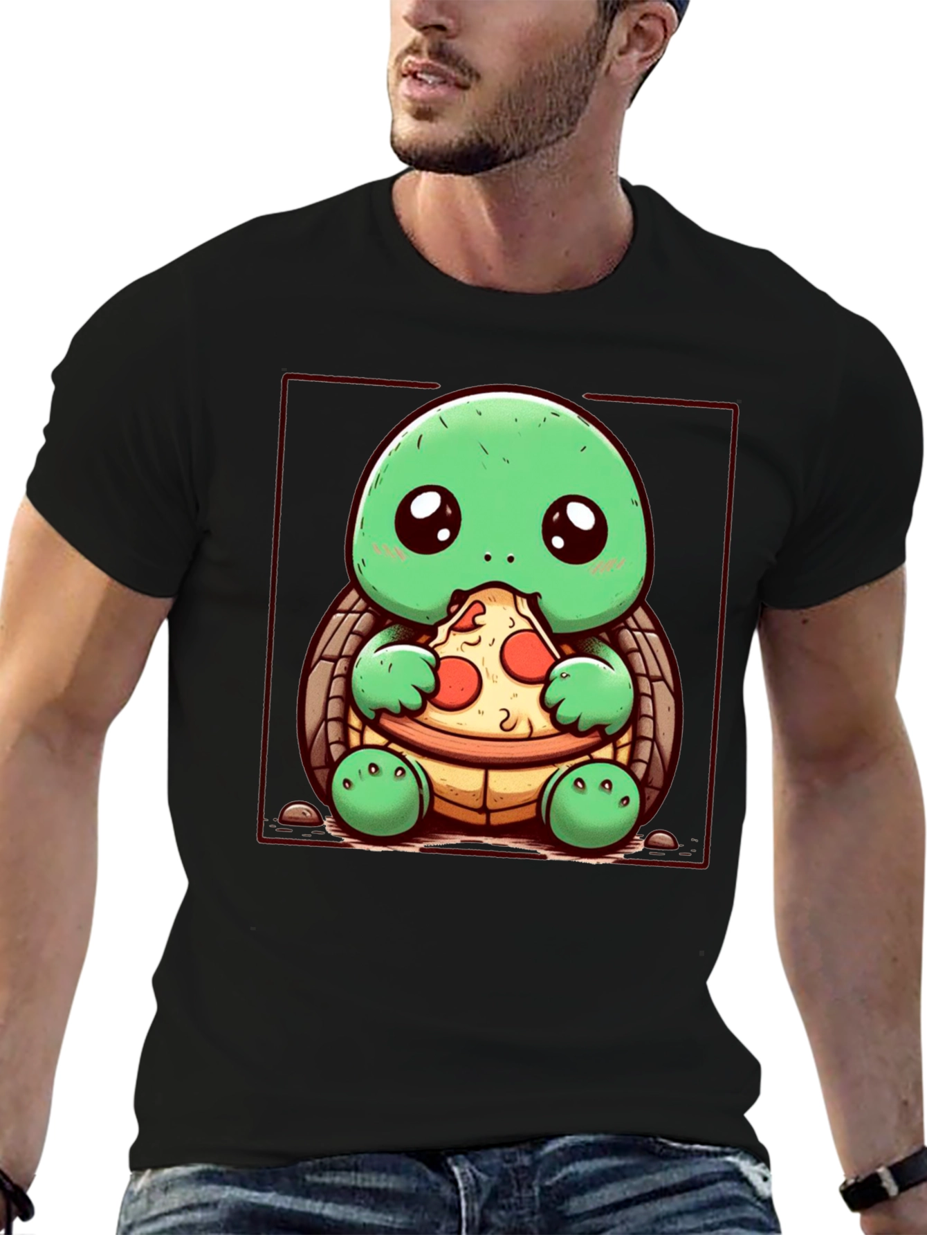 Turtle Eating Pizza Graphic T-Shirt