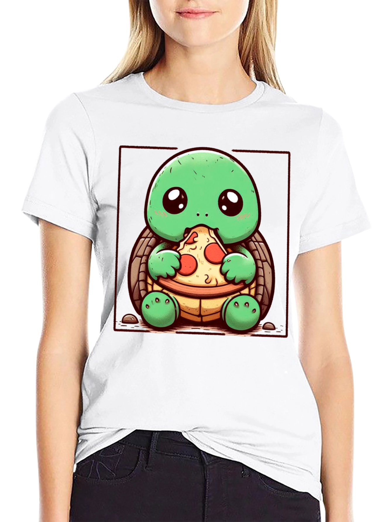 Turtle Eating Pizza Graphic T-Shirt