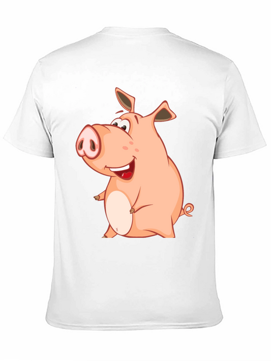 Funny Pig Cartoon Graphic Tee - Black Cotton Shirt