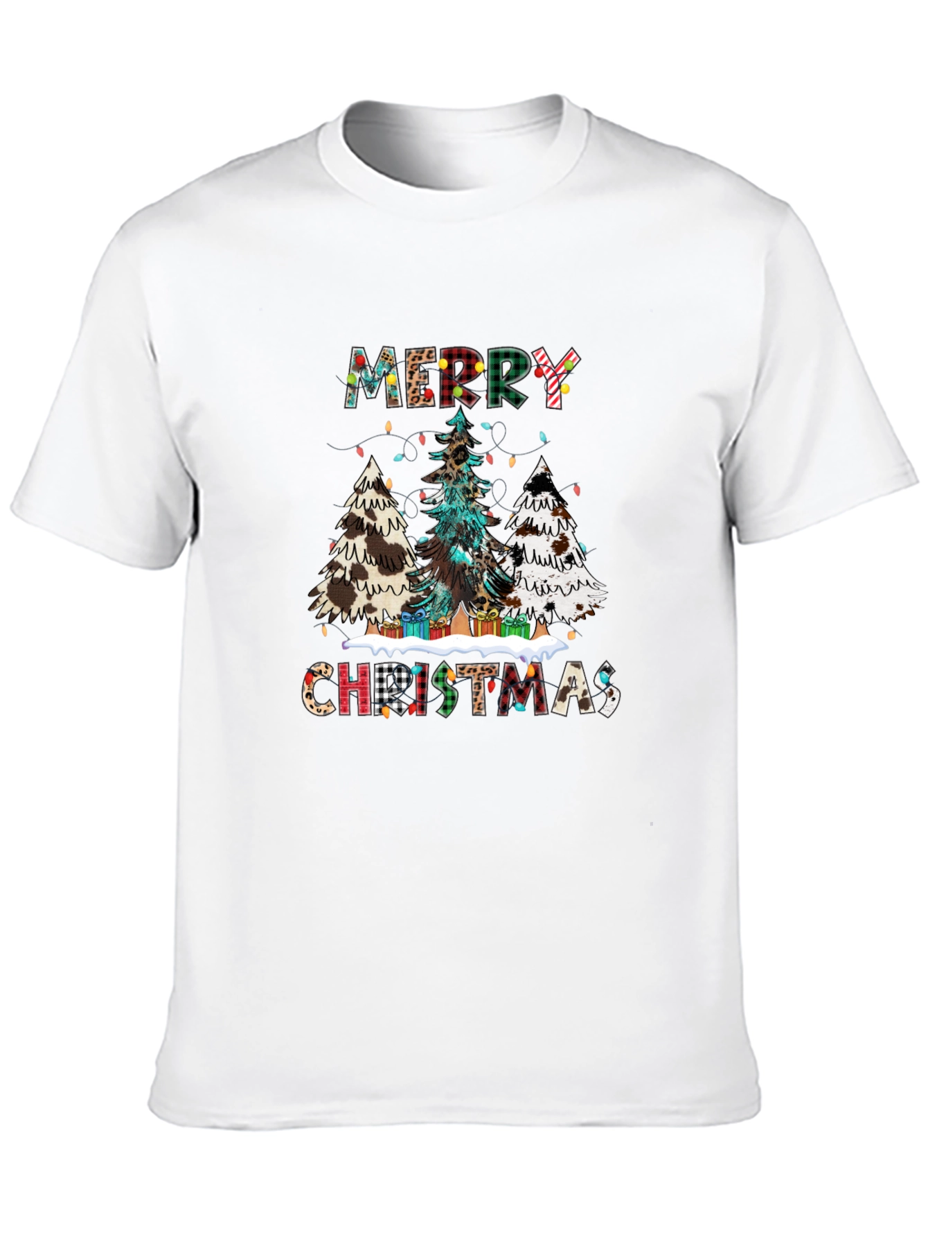 Festive Merry Christmas Tree Plaid Graphic Tee