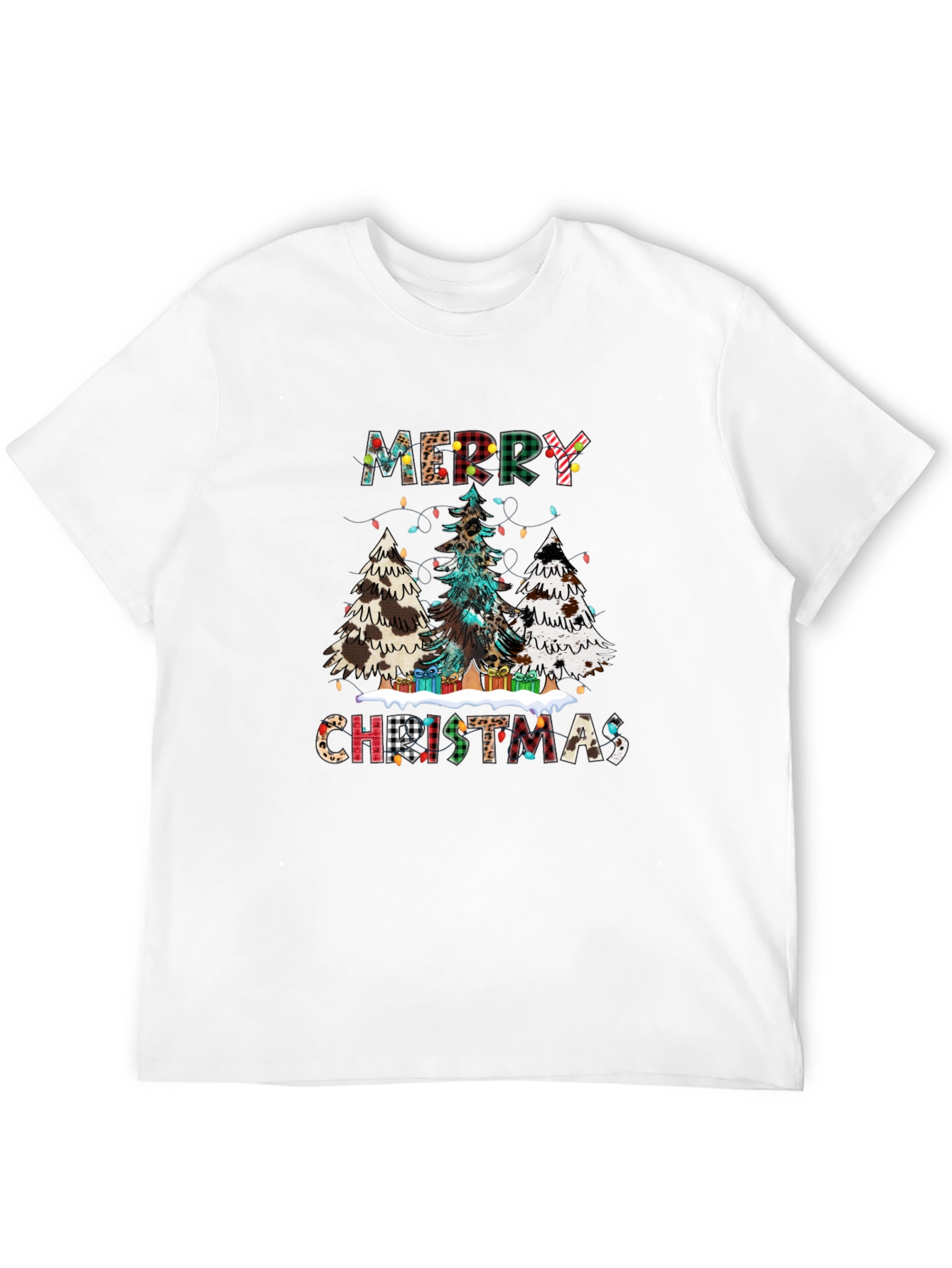 Festive Merry Christmas Tree Plaid Graphic Tee