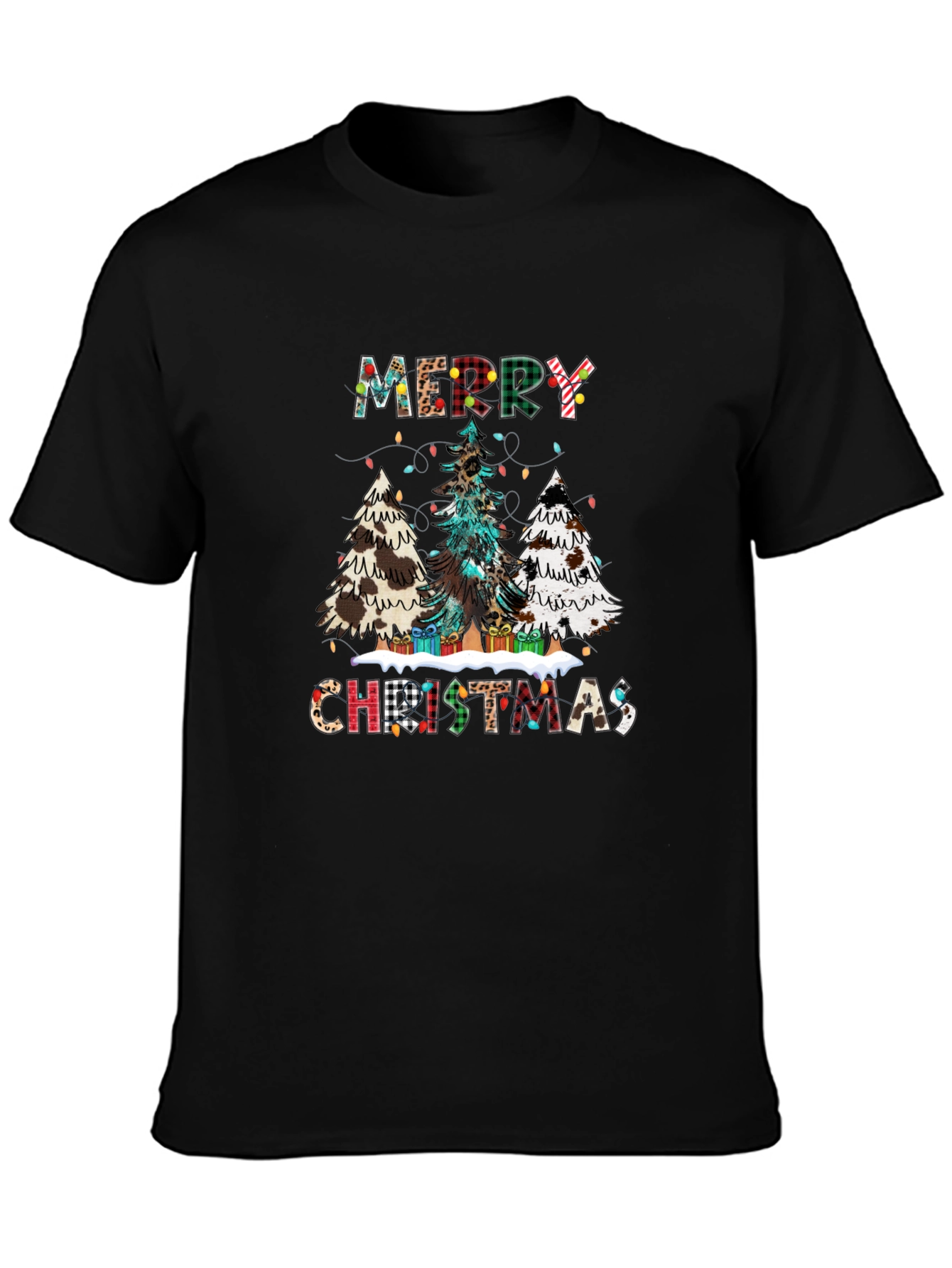 Festive Merry Christmas Tree Plaid Graphic Tee