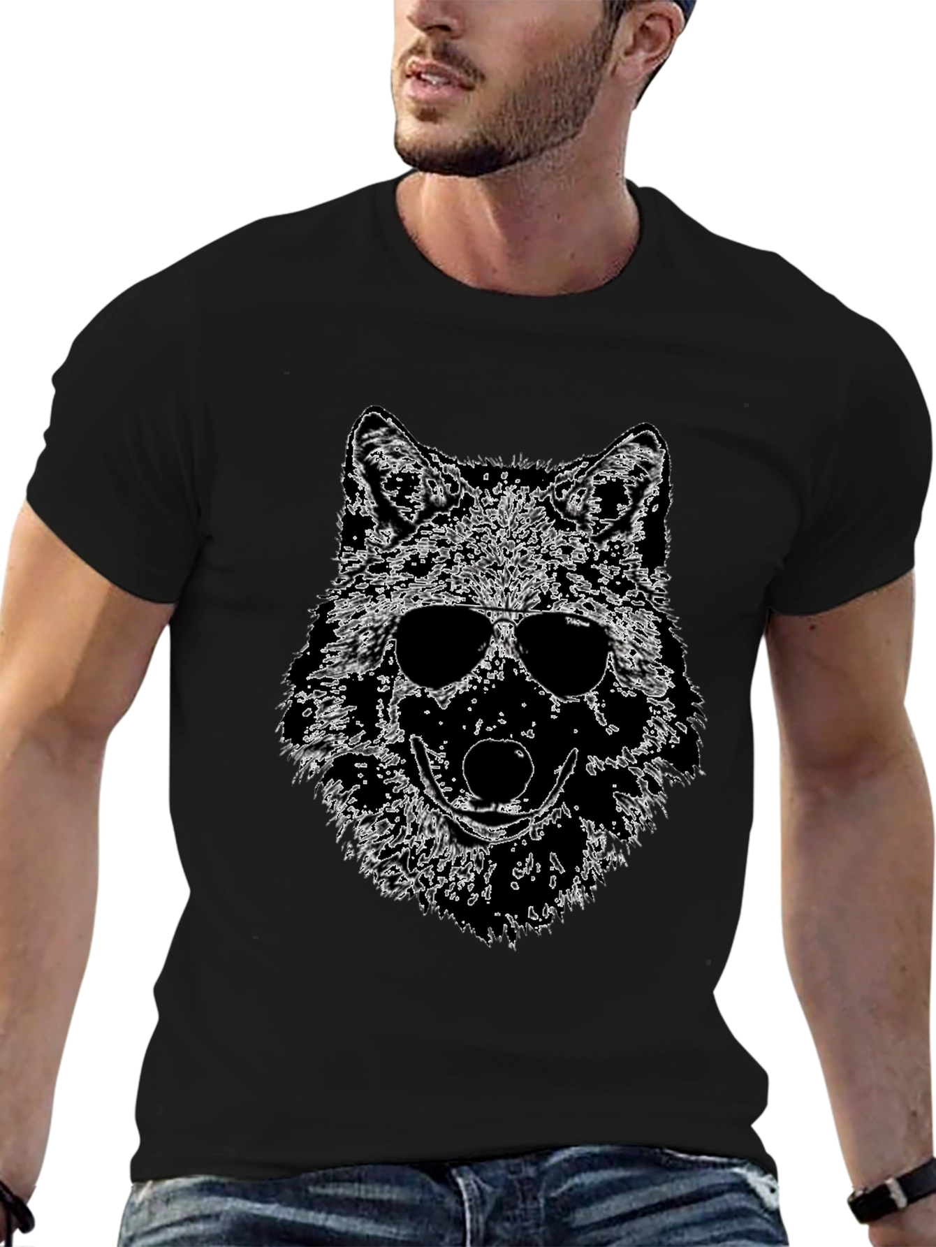 Cool Wolf Graphic Tee - Mens Black T-Shirt