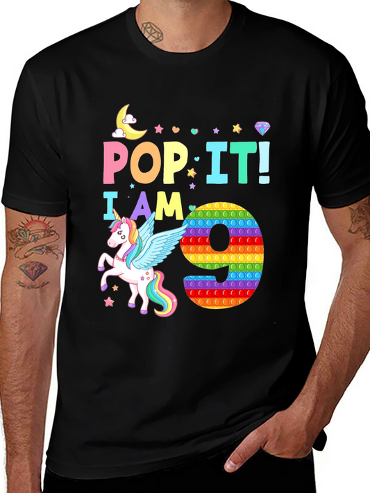 Pop It I am 9 Unicorn Birthday T-Shirt